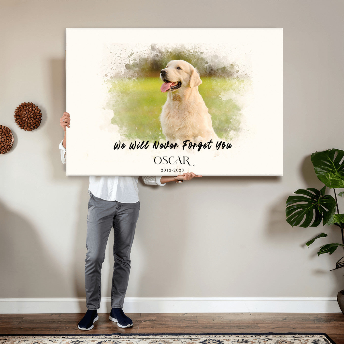 78367466-MGV-CV-36X24 - Pet Memorial Wall Art Canvas Print, Custom Dog Memorial Portrait, Personalized Angel Pet Loss Gift, Angel Wings Puppy Print