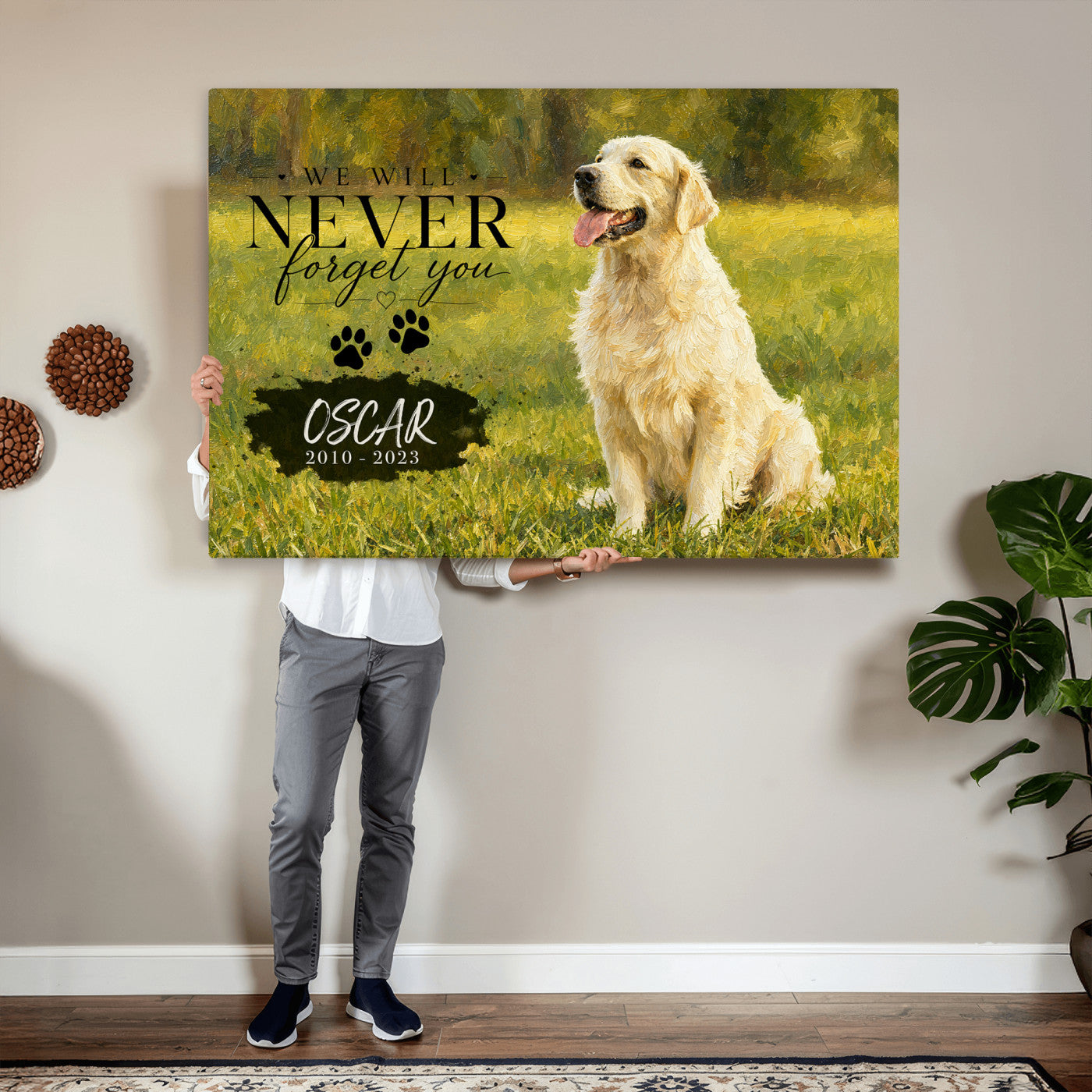 38460512P2-MGV-CV-36X24 - Pet Memorial Wall Art Canvas Print, Custom Dog Memorial Portrait, Personalized Angel Pet Loss Gift, Angel Wings Puppy Print