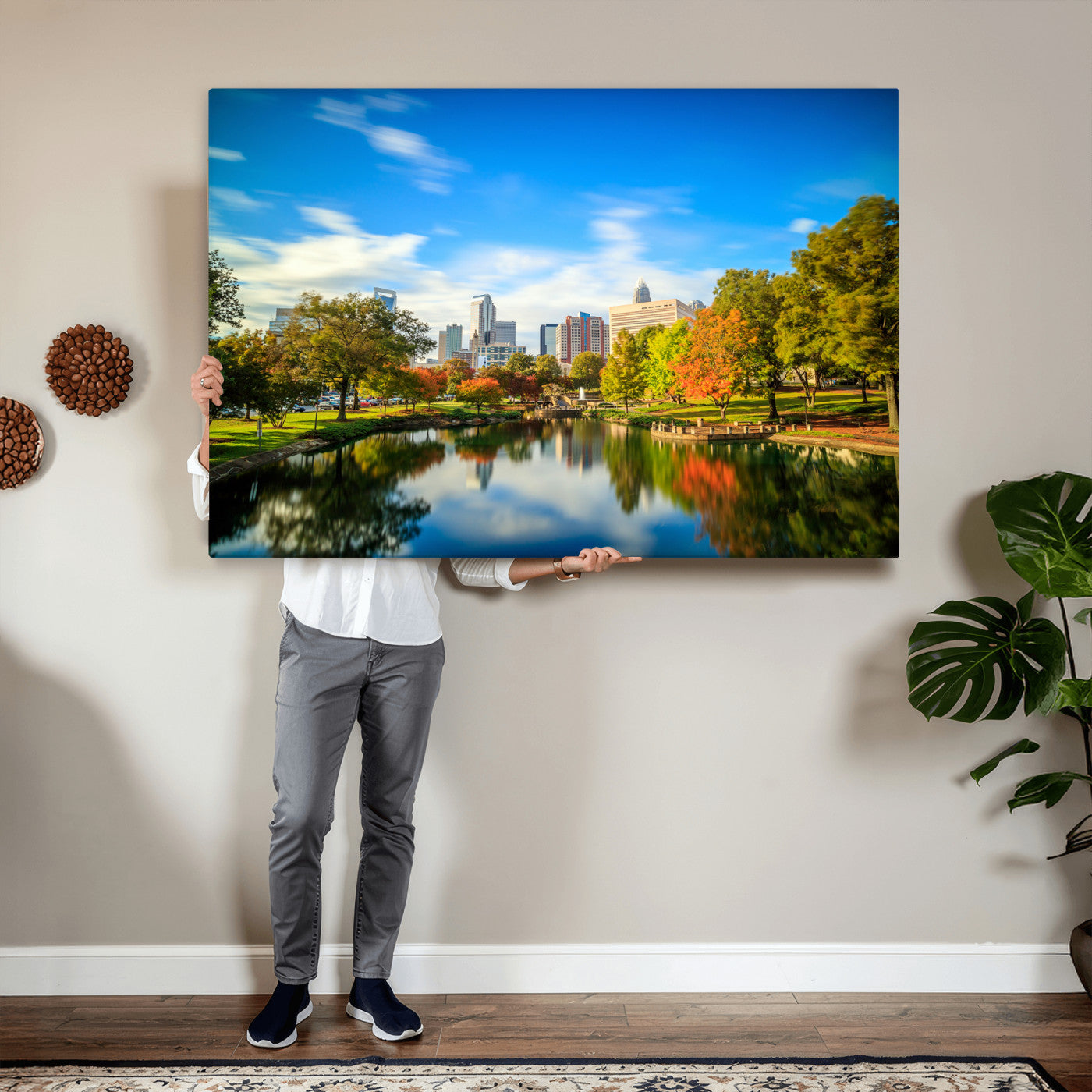 83254720-MGV-CV-36X24 - Charlotte Skyline Canvas Wall Art Print – North Carolina Cityscape Photography Print