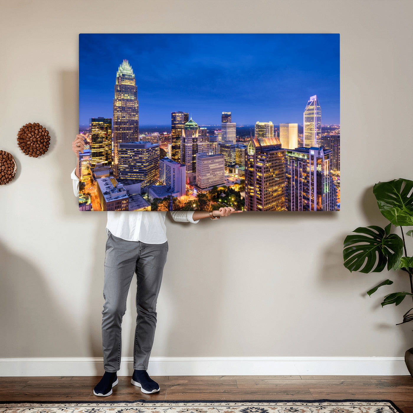 74382190-MGV-CV-36X24 - Charlotte Skyline Canvas Wall Art Print – North Carolina Cityscape Photography Print