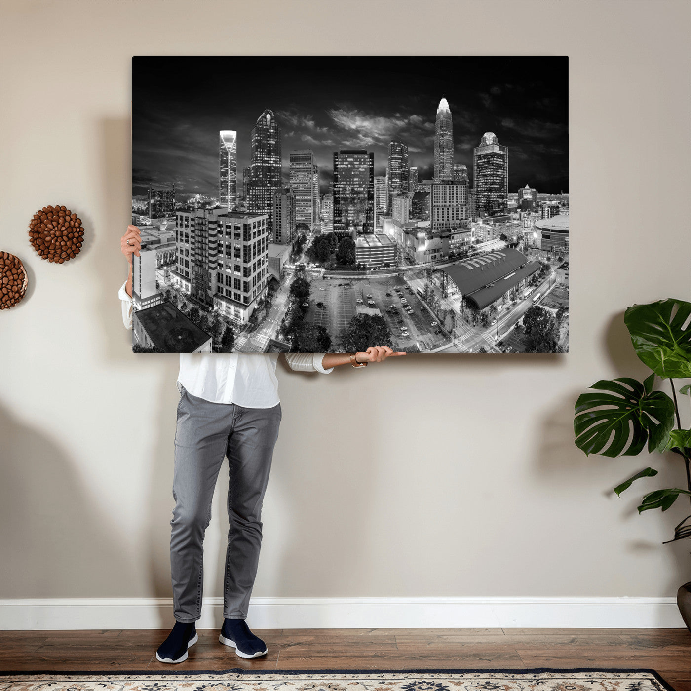 60105075-MGV-CV-36X24 - Charlotte Skyline Canvas Wall Art Print – North Carolina Cityscape Photography Print