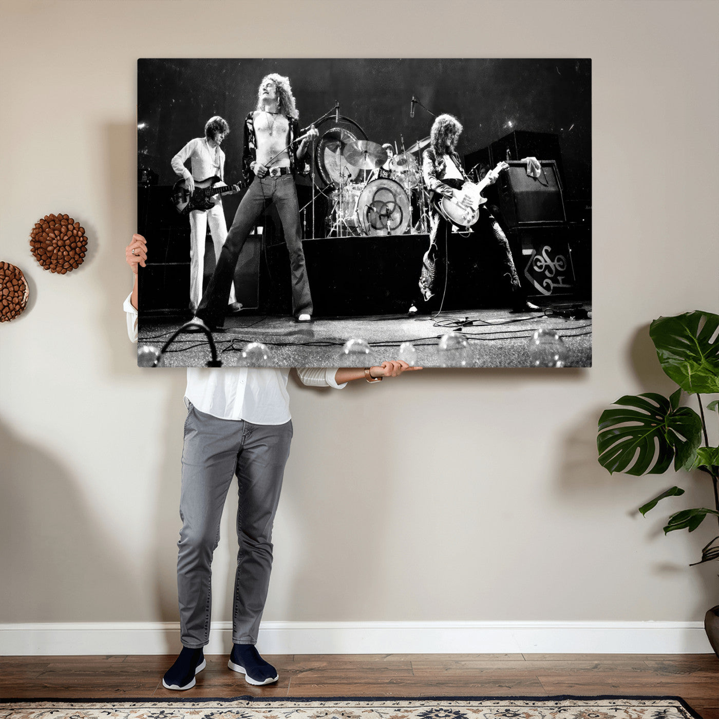 87313532-MGV-CV-36X24 - ed Zeppelin Live Concert Canvas Wall Art, Classic Rock Band Photography Print, Vintage Music Stage Performance Artwork