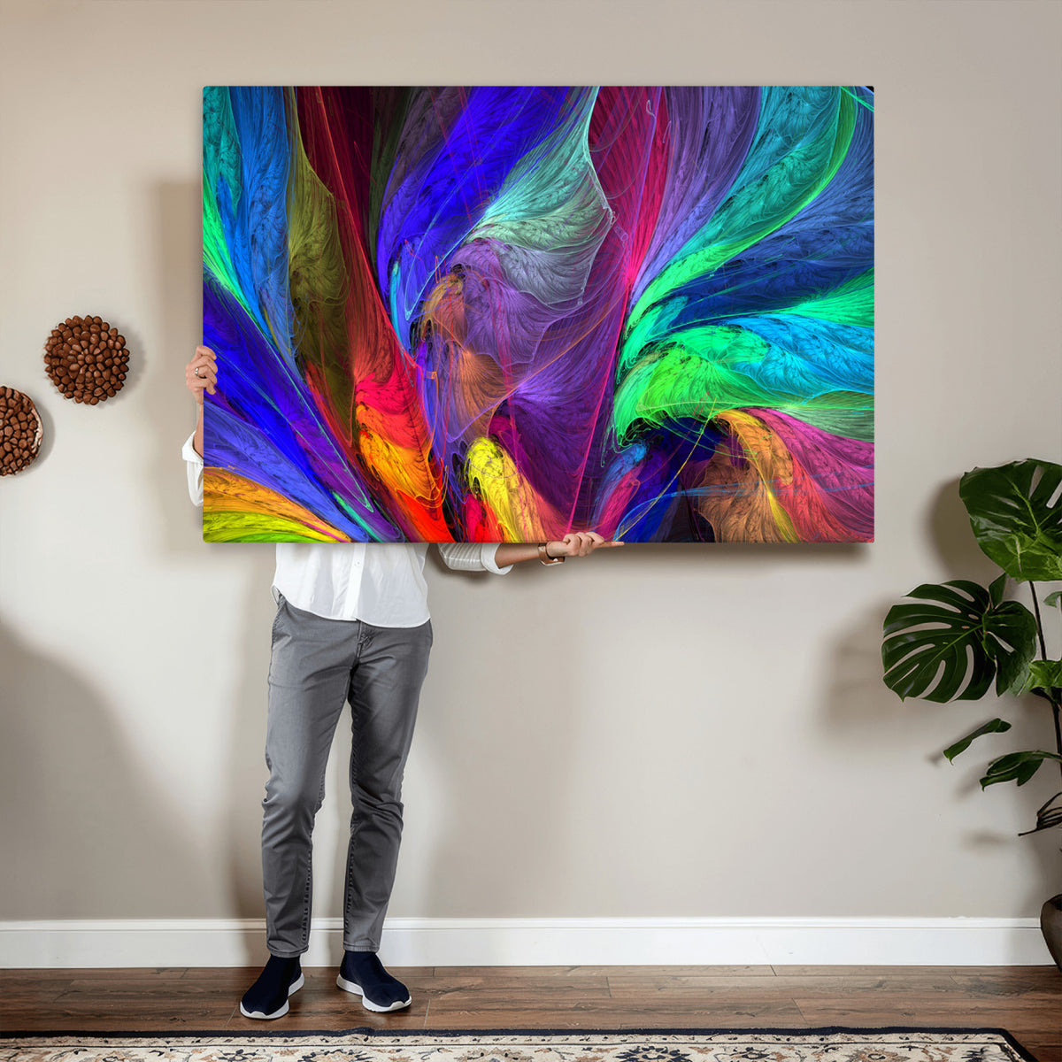 376925791-MGV-CV-36X24 - Colorful Abstract Canvas Wall Art, Rainbow Swirl Fractal Print, Bold Multicolor Living Room Decor, Vibrant Energy Art, Large Abstract Wall Art