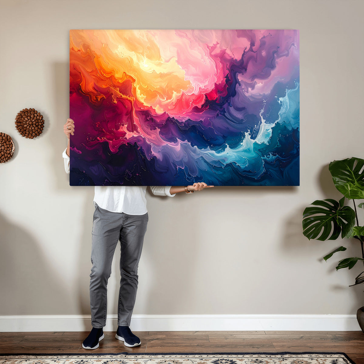 16157633-MGV-CV-36X24 - Large Colorful Abstract Canvas Wall Art Print, Vibrant Popup Color Art Print