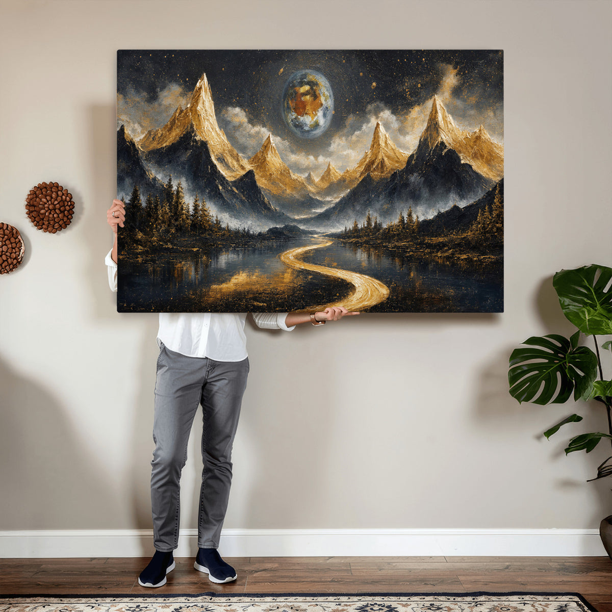 34202127-MGV-CV-36X24 - Abstract Mountain Wall Art Canvas Print Modern Landscape Painting Print