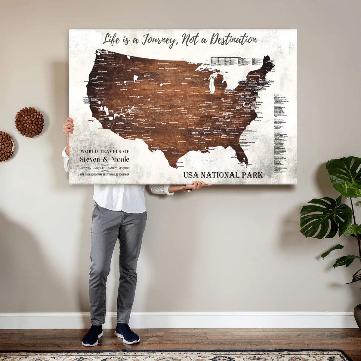 24049800-MGV-CV-36X24 - Personalized USA National Park Push Pin Travel Map Canvas Print