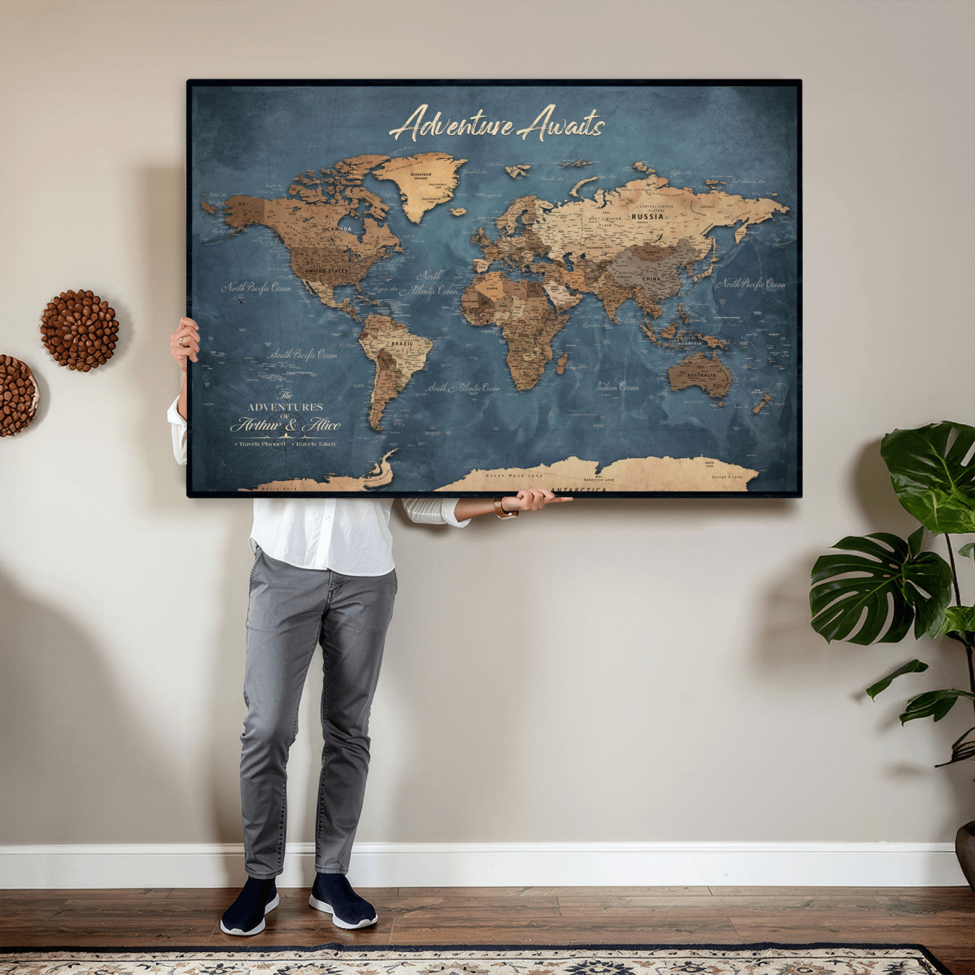 14637271-MGV-CV-36X24 - Custom Push Pin World Map Canvas | Personalized Travel Tracker | Wedding Anniversary Gift for Couples | Adventure Map Wall Art with Pins