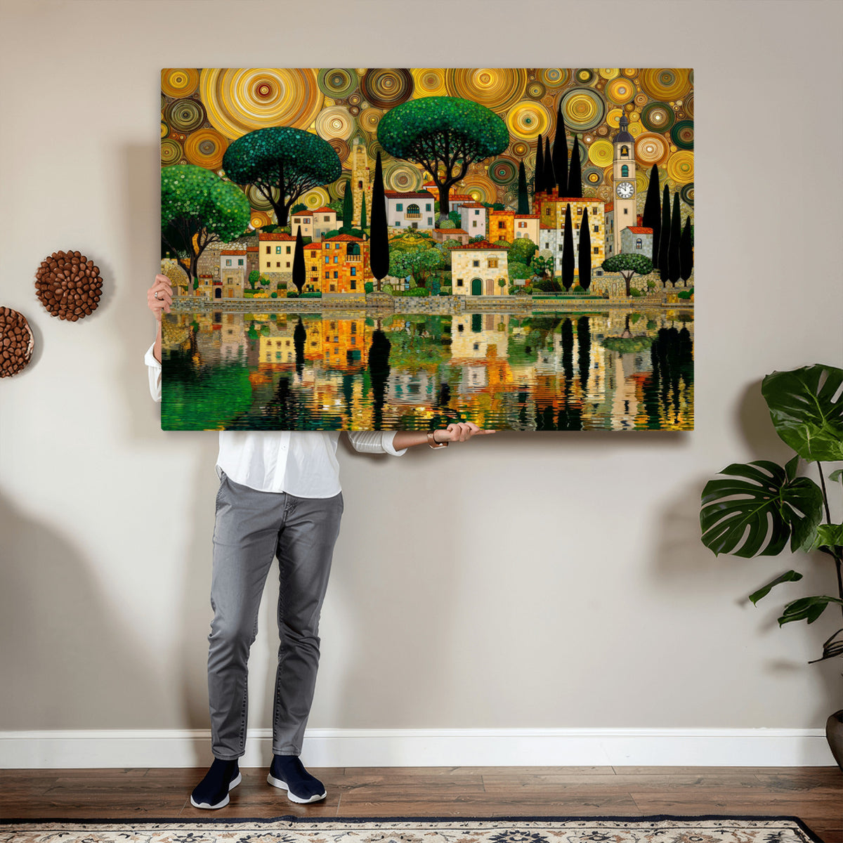 93010897-MGV-CV-36X24 - Gustav Klimt Golden Cityscape Wall Art Canvas Print,