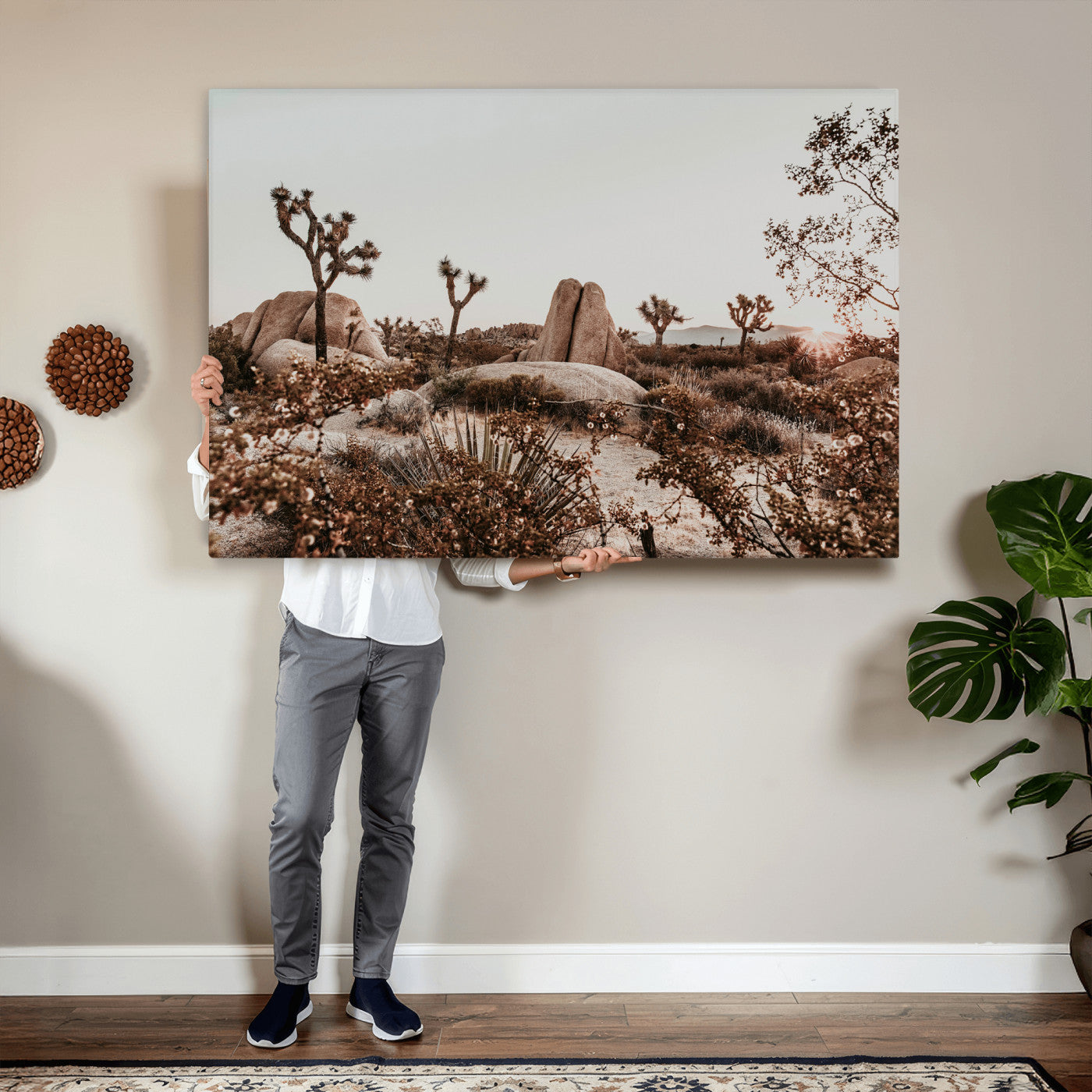 75778944-MGV-CV-36X24 - Joshua Tree Desert Canvas Wall Art Print, Desert Landscape Photography, Boho Southwest Wall Decor, Nature Canvas, Ready to Hang