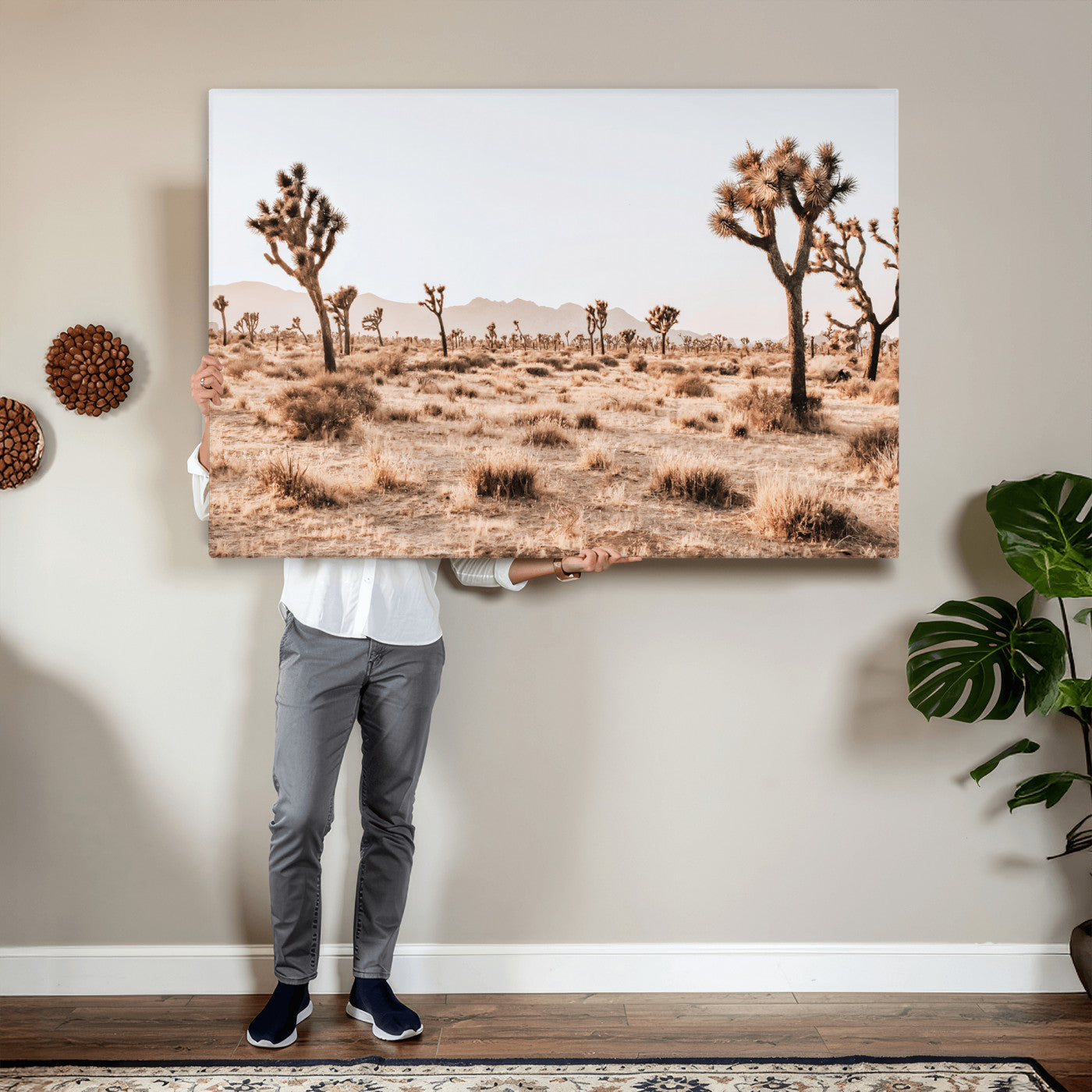 33549408-MGV-CV-36X24 - Joshua Tree Desert Canvas Wall Art Print, Desert Landscape Photography, Boho Southwest Wall Decor, Nature Canvas, Ready to Hang