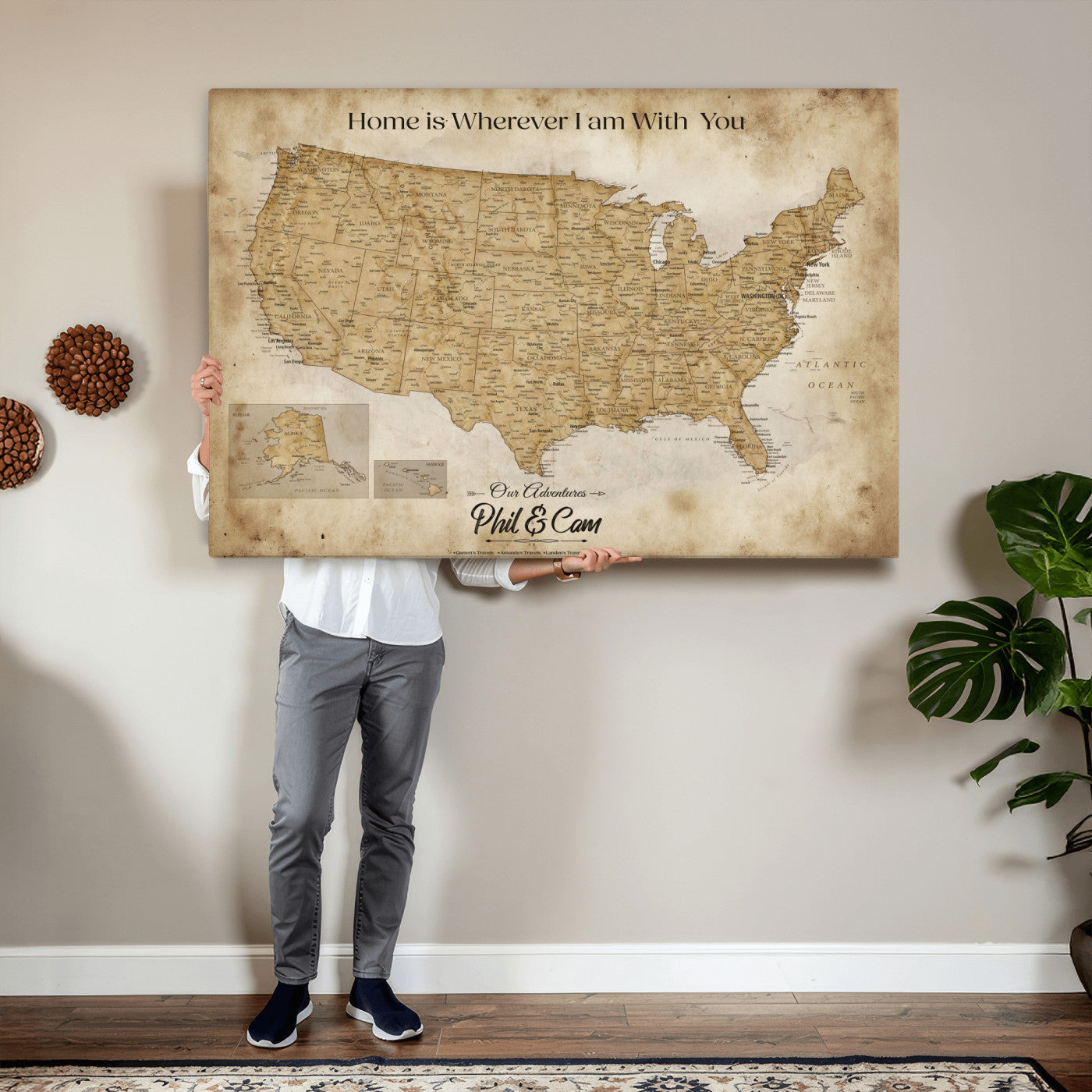 80624553-MGV-CV-36X24 - Personalized USA Push Pin Travel Map Canvas Wall Art Custom Family Gift
