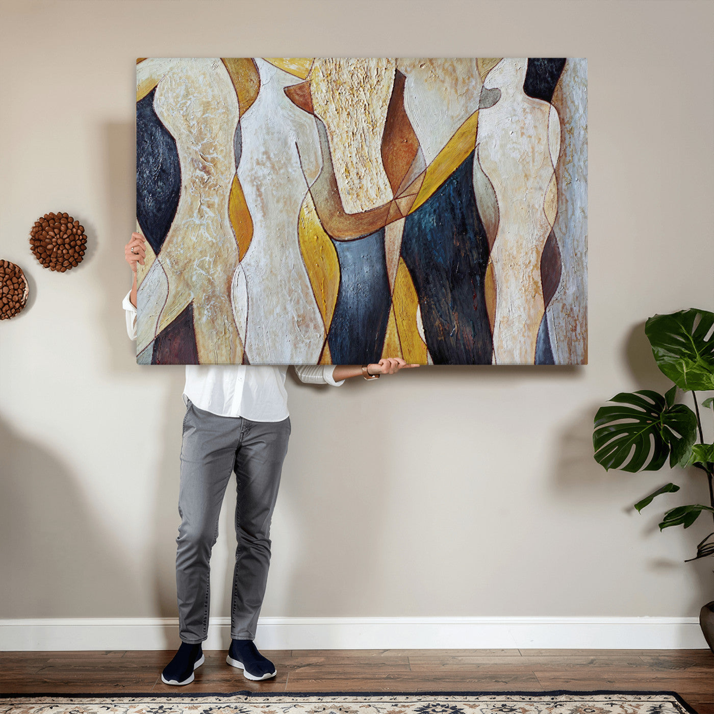 96079939-MGV-CV-36X24 - Mid Century Modern Figurative Canvas Wall Art Abstract Cubist Painting Print