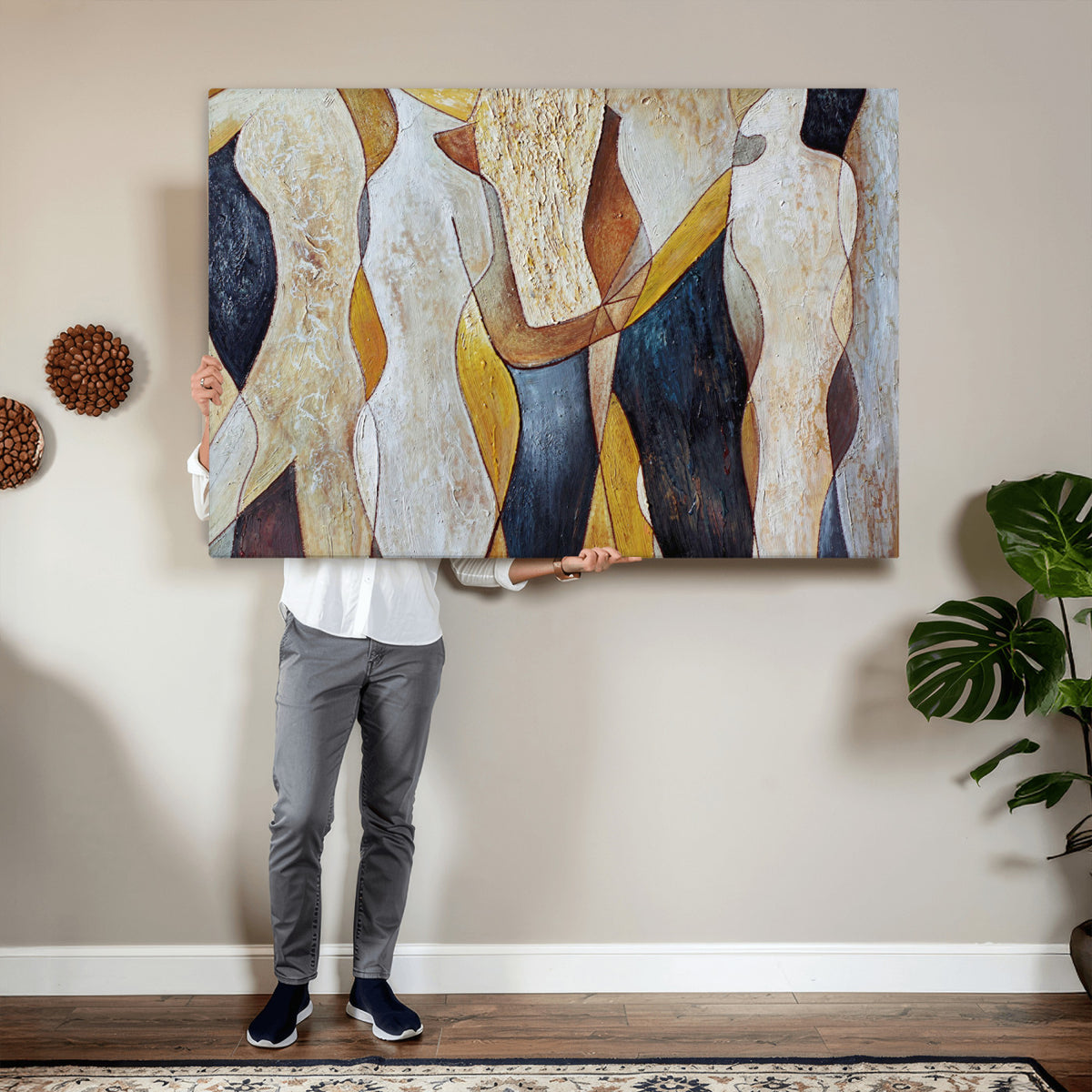 96079939-MGV-CV-36X24 - Mid Century Modern Figurative Canvas Wall Art Abstract Cubist Painting Print