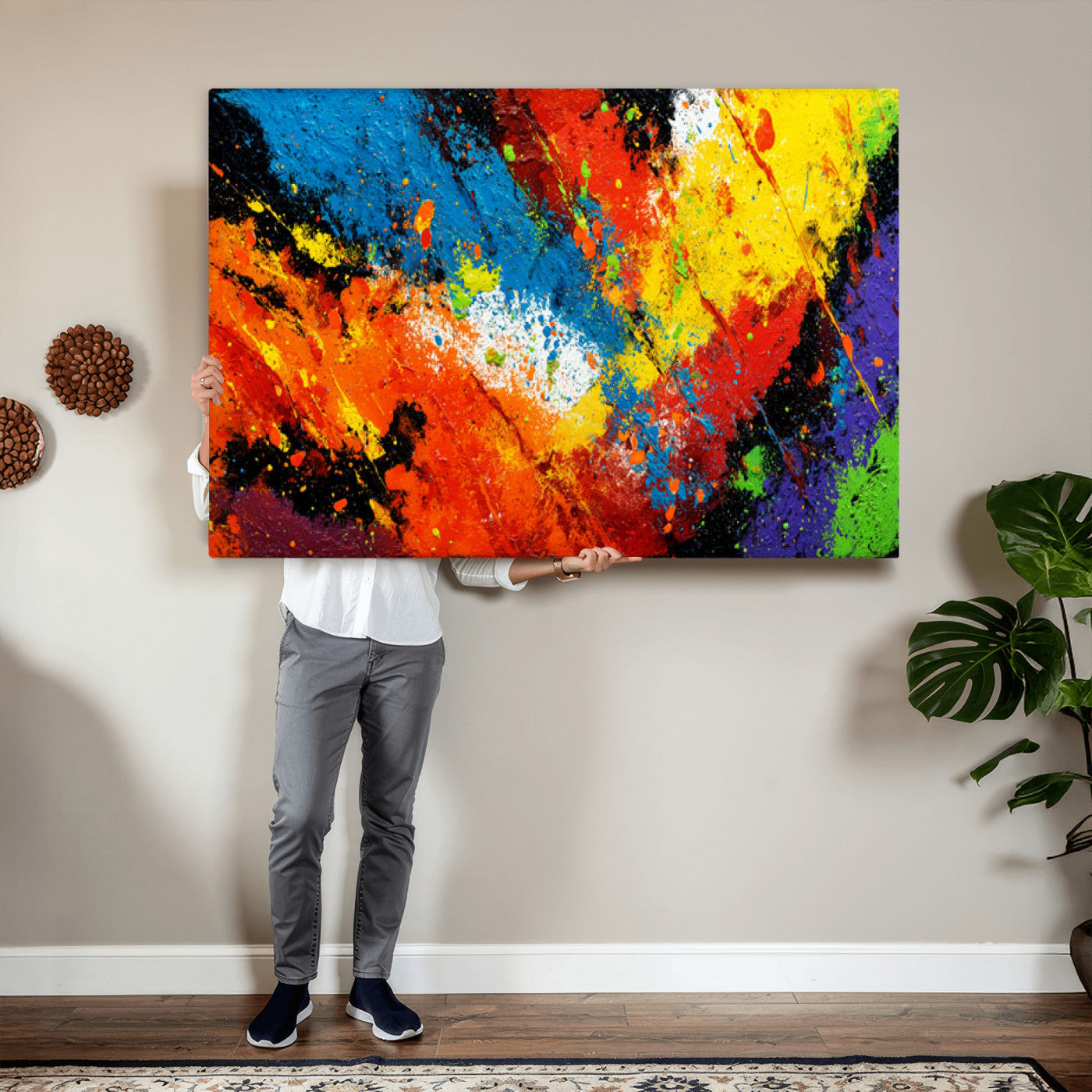 74888753-MGV-CV-36X24 - Vibrant Blue Abstract Canvas Wall Art Colorful Impasto Oil Painting Print