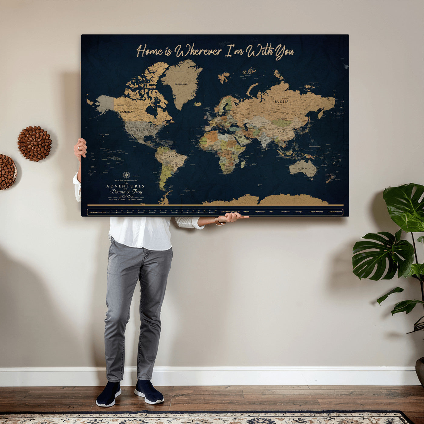 14276407-MGV-CV-36X24 - Custom Push Pin World Map Canvas Print – Personalized Travel Map Wall Art