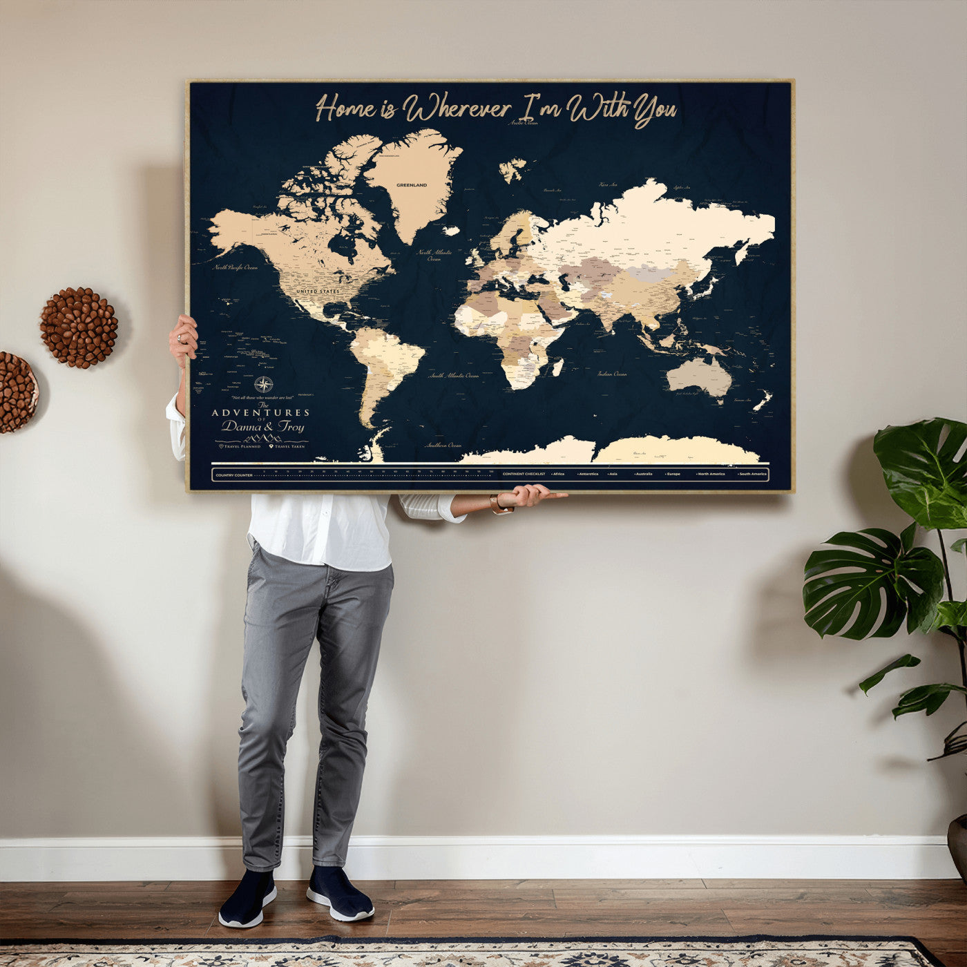 29990805-MGV-CV-36X24 - Custom Push Pin World Map Canvas Print – Personalized Travel Map Wall Art