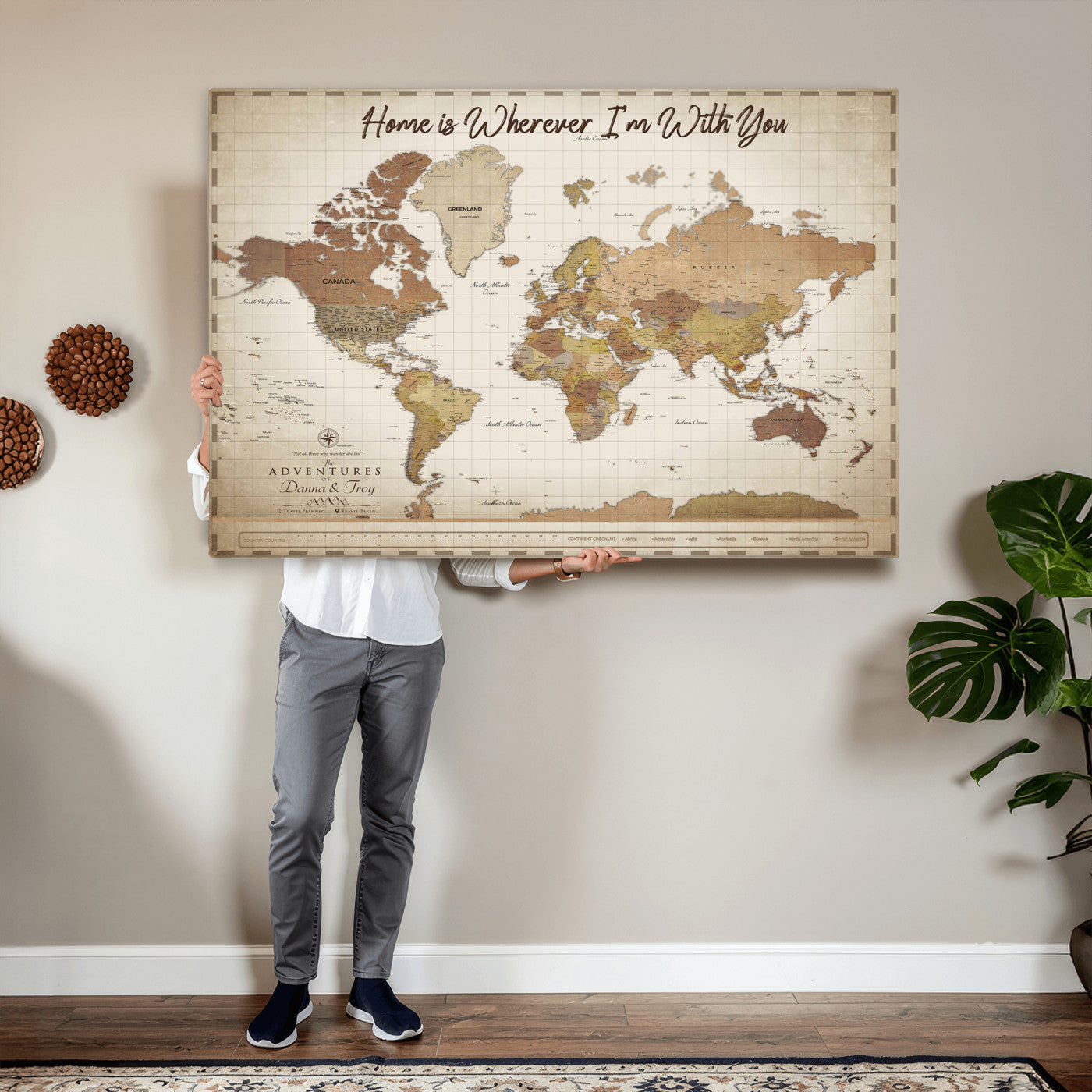 33352020-MGV-CV-36X24 - Custom Push Pin World Map Canvas Print – Personalized Travel Map Wall Art