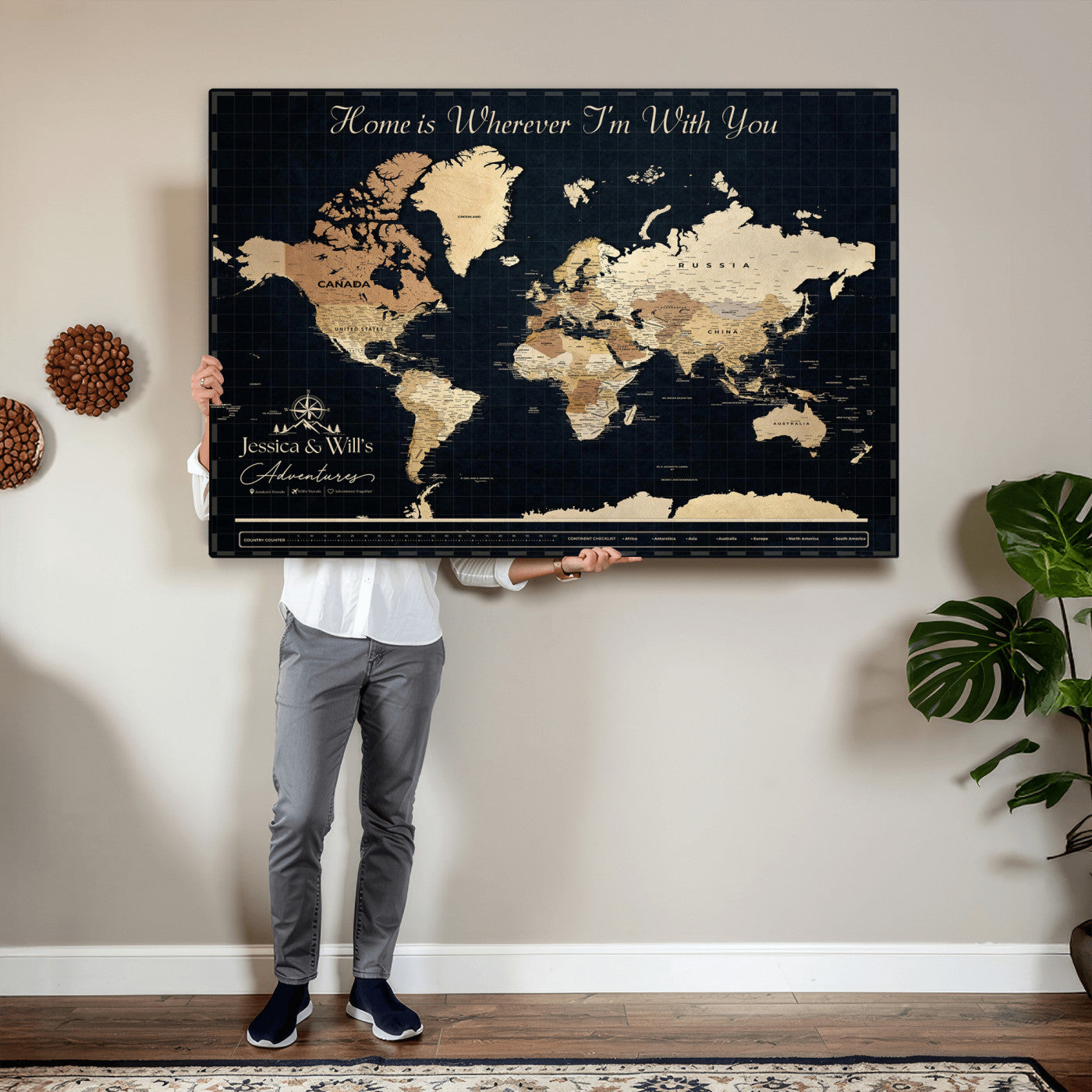 83786806-MGV-CV-36X24 - Custom Push Pin World Map Canvas Print – Personalized Travel Map Wall Art