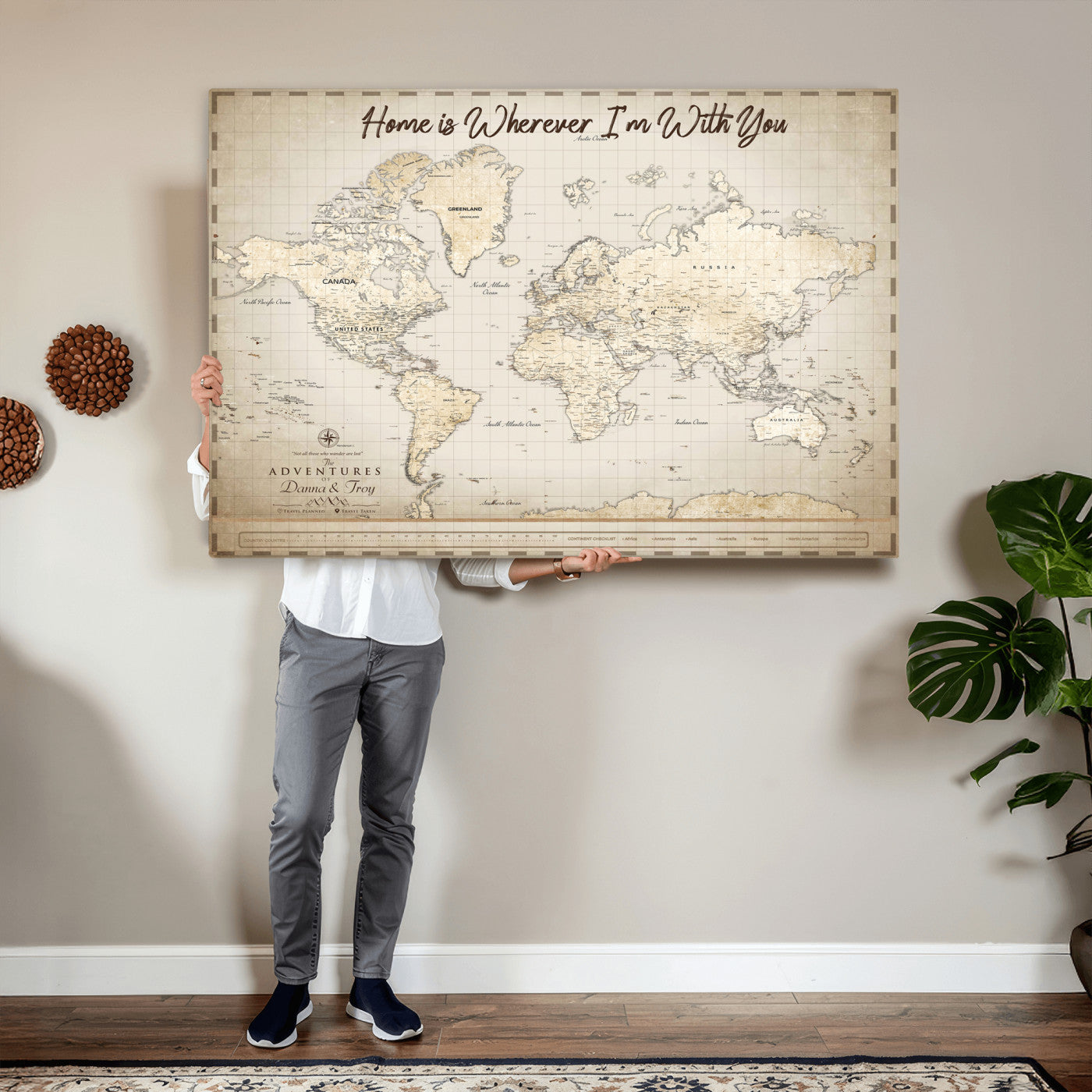 40086720-MGV-CV-36X24 - Custom Push Pin World Map Canvas Print – Personalized Travel Map Wall Art