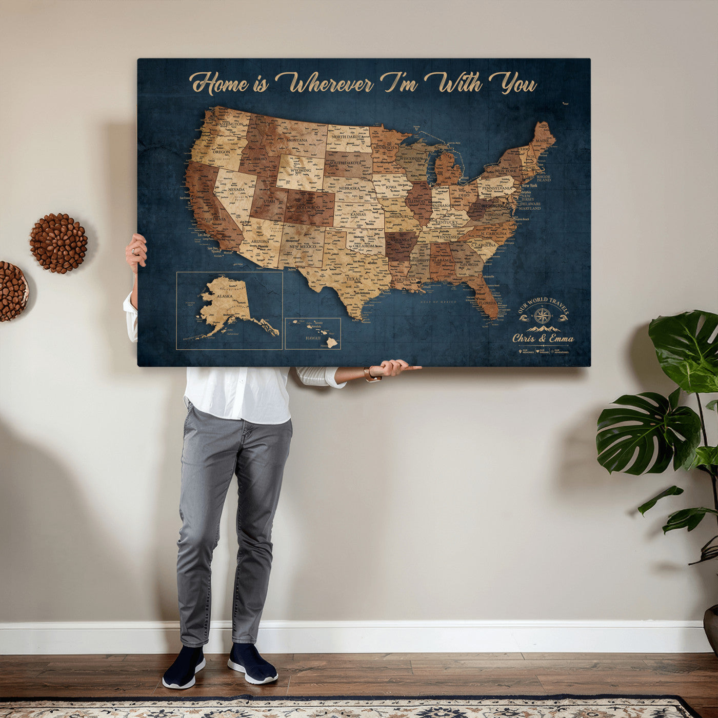 87620242N-MGV-CV-36X24 - Personalized USA Push Pin Travel Map Wall Art Canvas Print | Custom United States Map, Push Pin Map - USA Bucket List Map