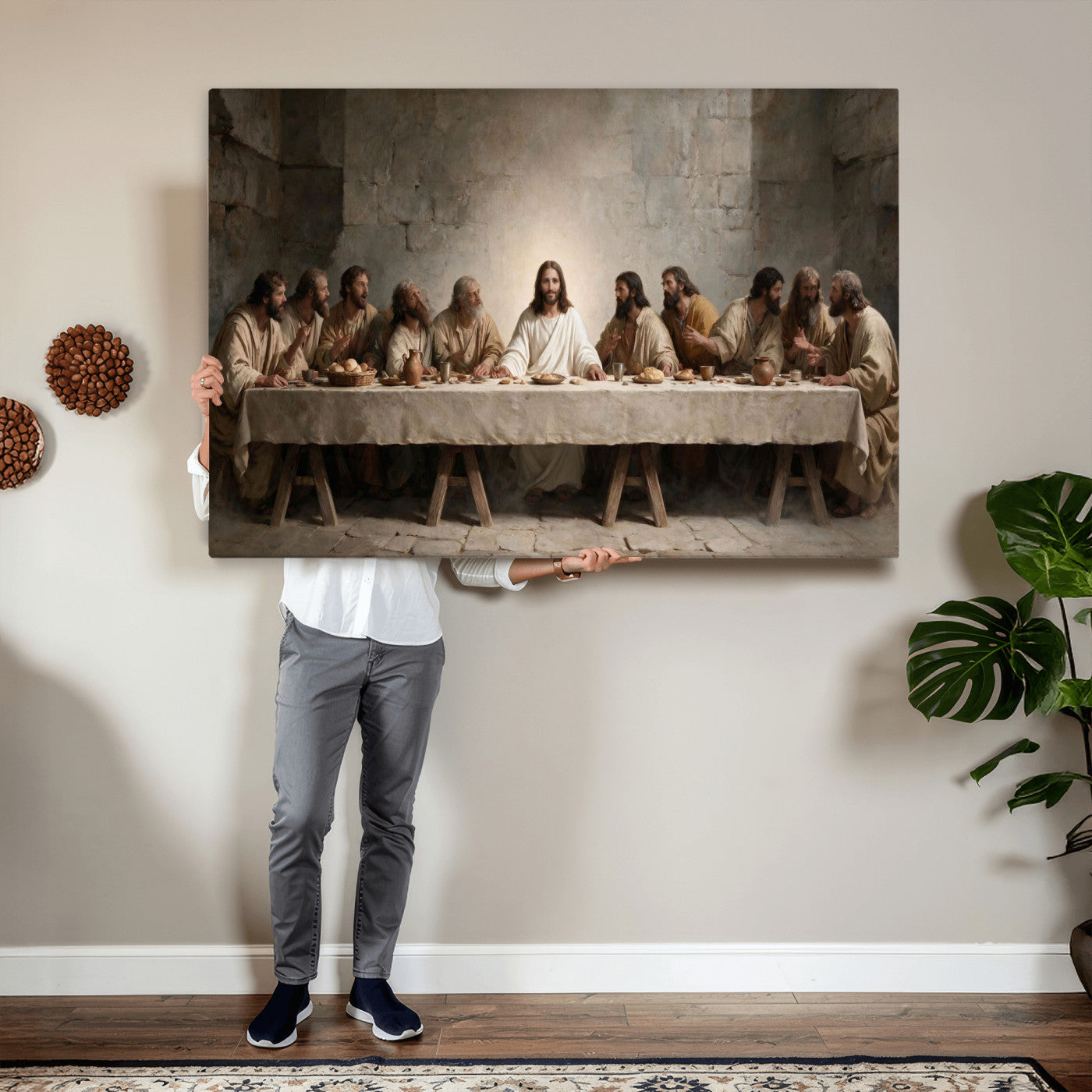 69633087-MGV-CV-36X24 - The Last Supper of Jesus Christ Wall Art Canvas Print - Classical Christian Faith Home Decor