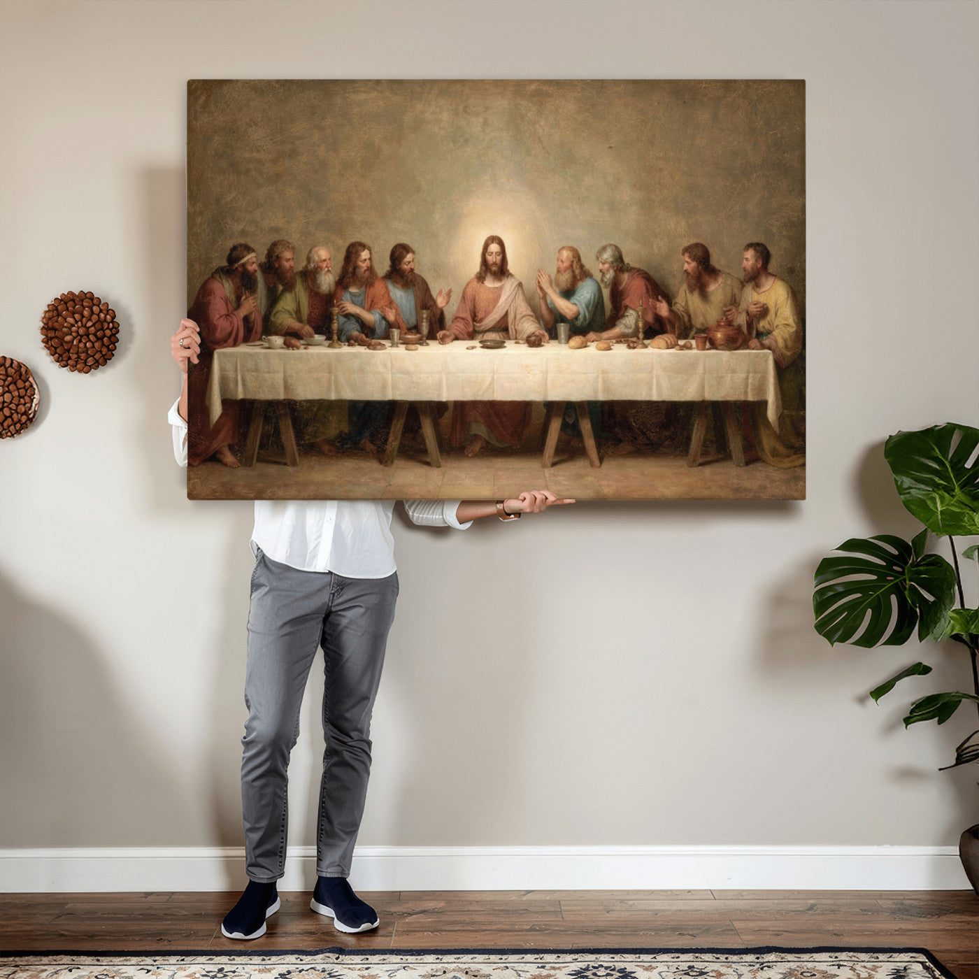 50761248-MGV-CV-36X24 - The Last Supper of Jesus Christ Wall Art Canvas Print - Classical Christian Faith Home Decor