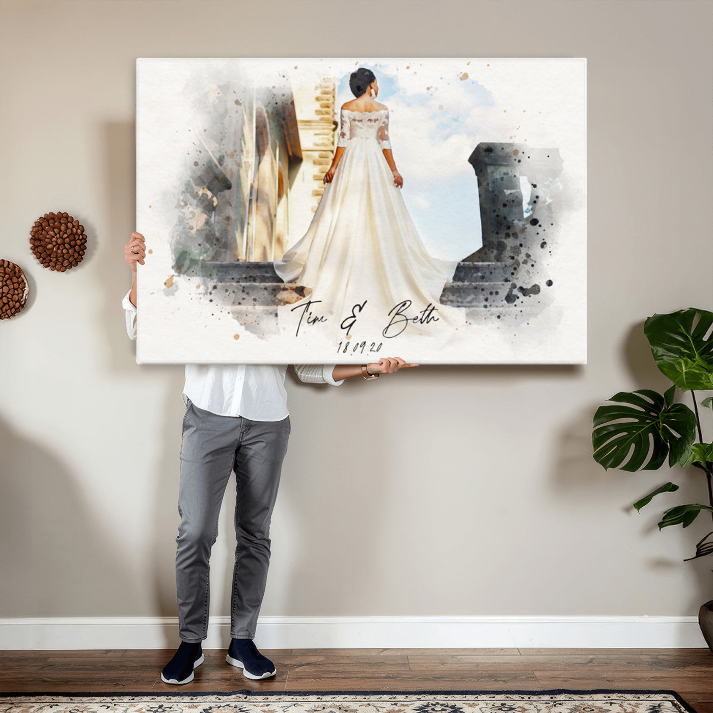 22778251-MGV-CV-36X24 - Watercolor Couple Portrait from Photo, Custom Wedding Anniversary Gift for Wife Husband Parents, Engagement Gift for Friend, Custom Gift
