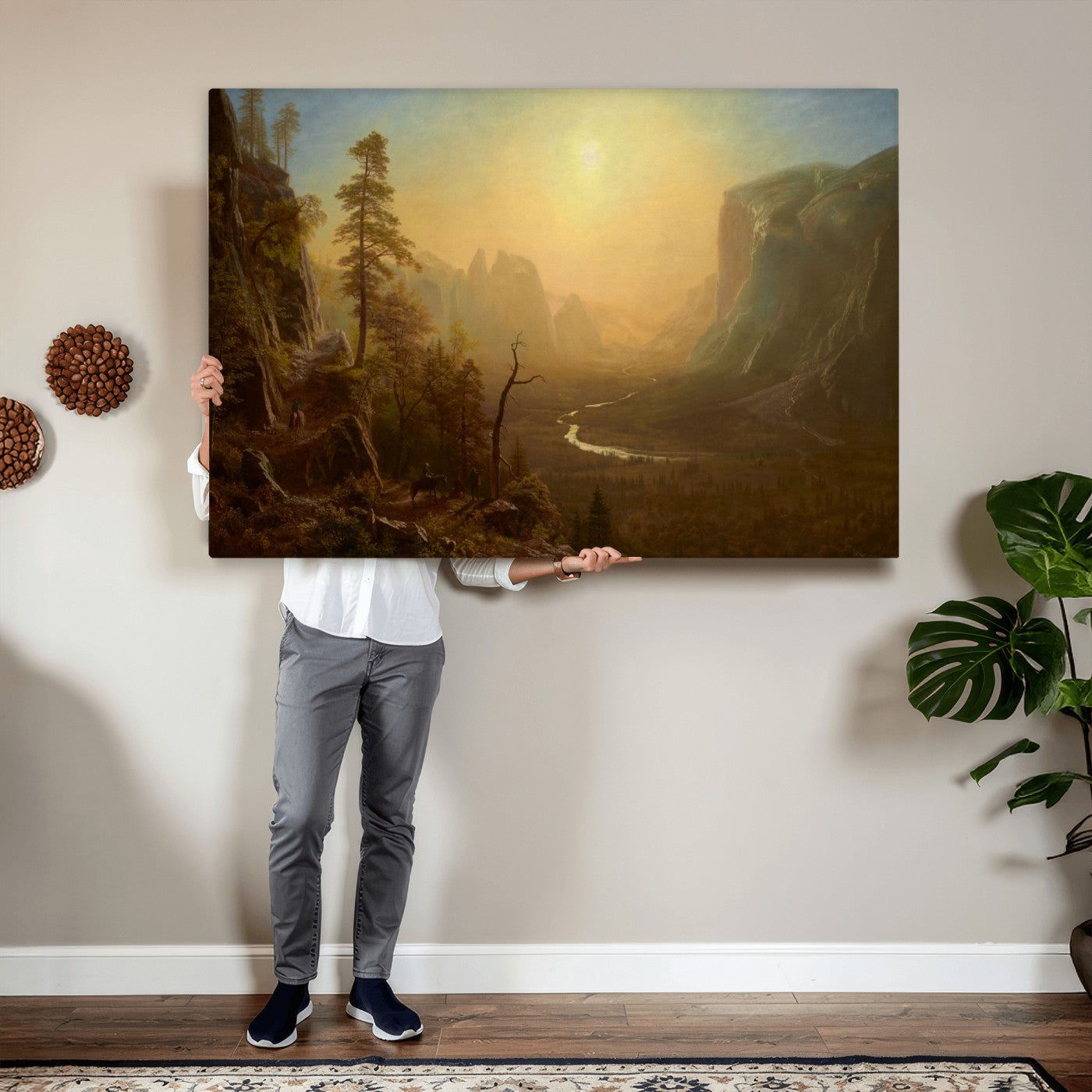 32350988-MGV-CV-36X24 - Albert Bierstadt Among the Sierra Nevada California Yosemite Wall Art Canvas Print, Classic Fine Art Painting Print