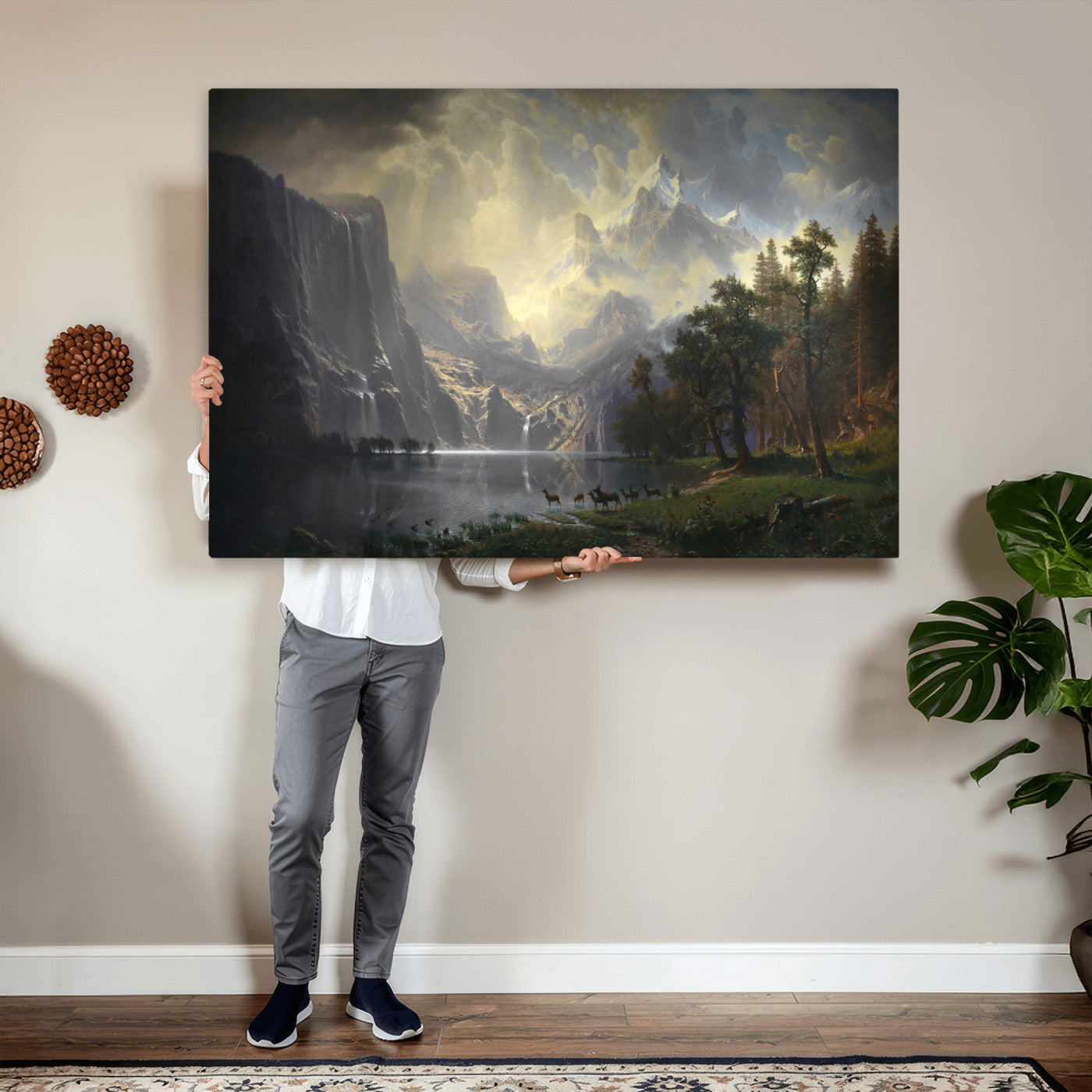 88679214-MGV-CV-36X24 - Albert Bierstadt Among the Sierra Nevada California Yosemite Wall Art Canvas Print, Classic Fine Art Painting Print