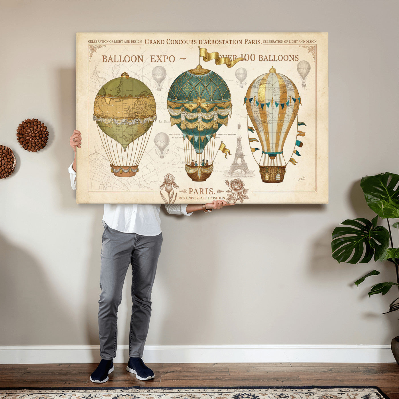 31530449-MGV-CV-36X24 - Kimberly Allen Paris Balloon Expo Wall Art Canvas Print, Vintage 1889 French Hot Air Balloon Poster