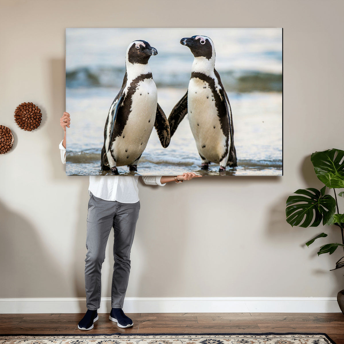64870405-MGV-TP-30X20 - African Penguins Boulders Beach Wall Art Canvas Print, Cute Penguin Couple Photo Print