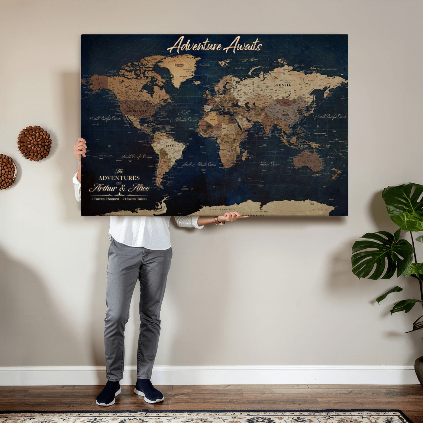 74477969-MGV-CV-36X24 - Custom Push Pin World Map Canvas | Personalized Travel Tracker | Wedding Anniversary Gift for Couples | Adventure Map Wall Art with Pins