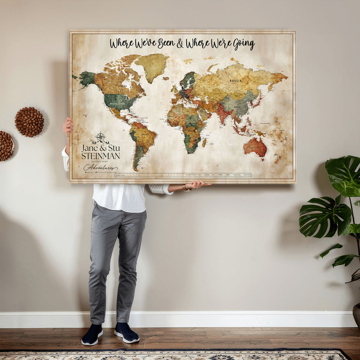 19542567-MGV-CV-36X24 - Custom Push Pin World Map Canvas | Personalized Travel Tracker - NEWMAP-167
