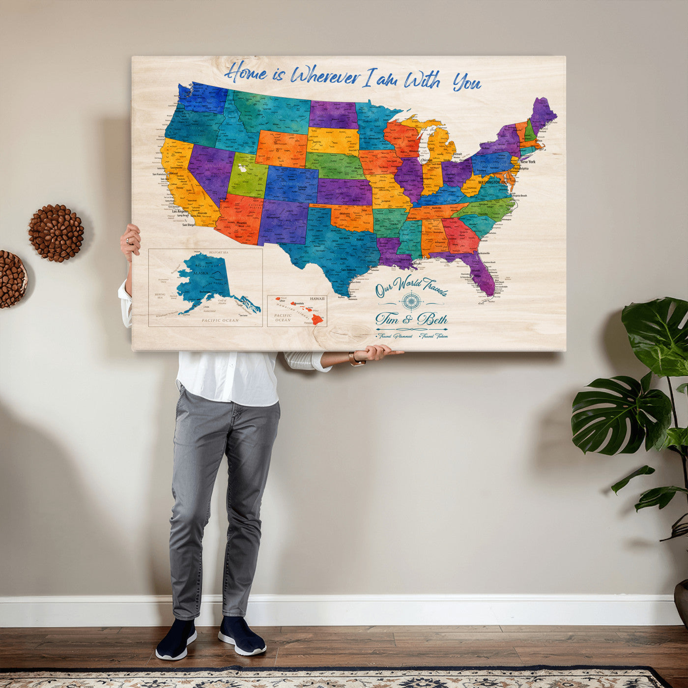 588510355-MGV-CV-36X24 - Personalized USA Push Pin Travel Map – Custom United States Map Wall Art