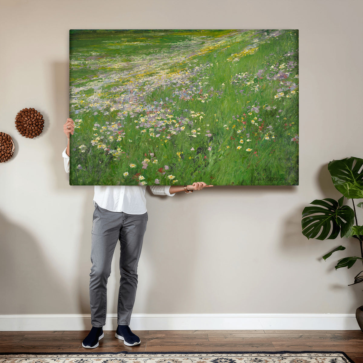 63535040-MGV-CV-36X24 - Alexander Koester Flower Meadow Canvas Wall Art, Vintage Landscape Print