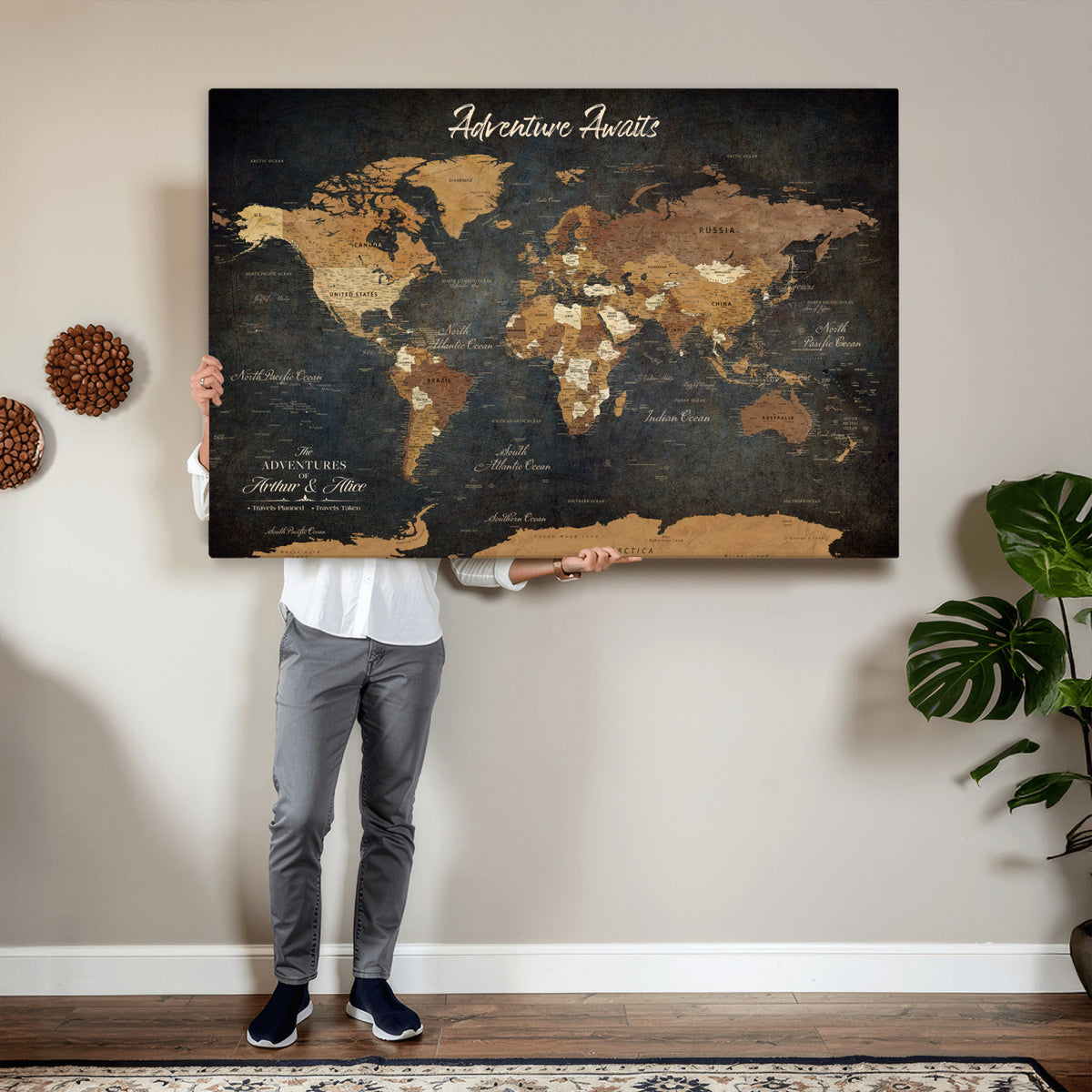 195425676576-MGV-CV-36X24 - Custom Push Pin World Map Canvas PRINT | Personalized Travel Tracker | Wedding Anniversary Gift