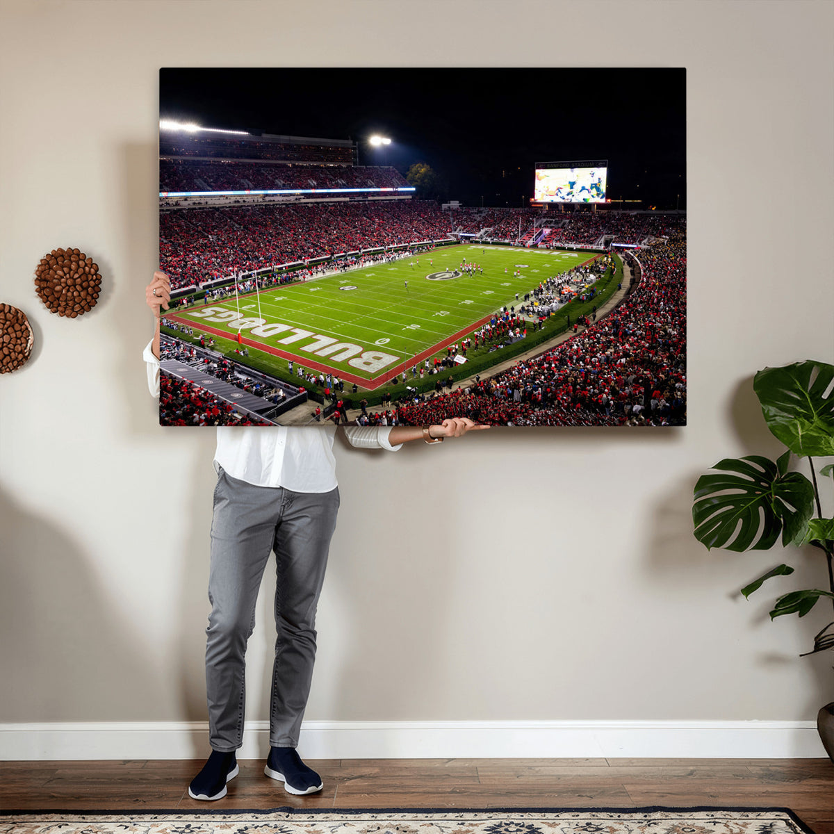 73520603-_Poster-30x20 - Georgia Bulldogs Sanford Stadium Canvas Print 3 Piece Framed Wall Art Extra Large Floating Frame Nature Poster Made in USA