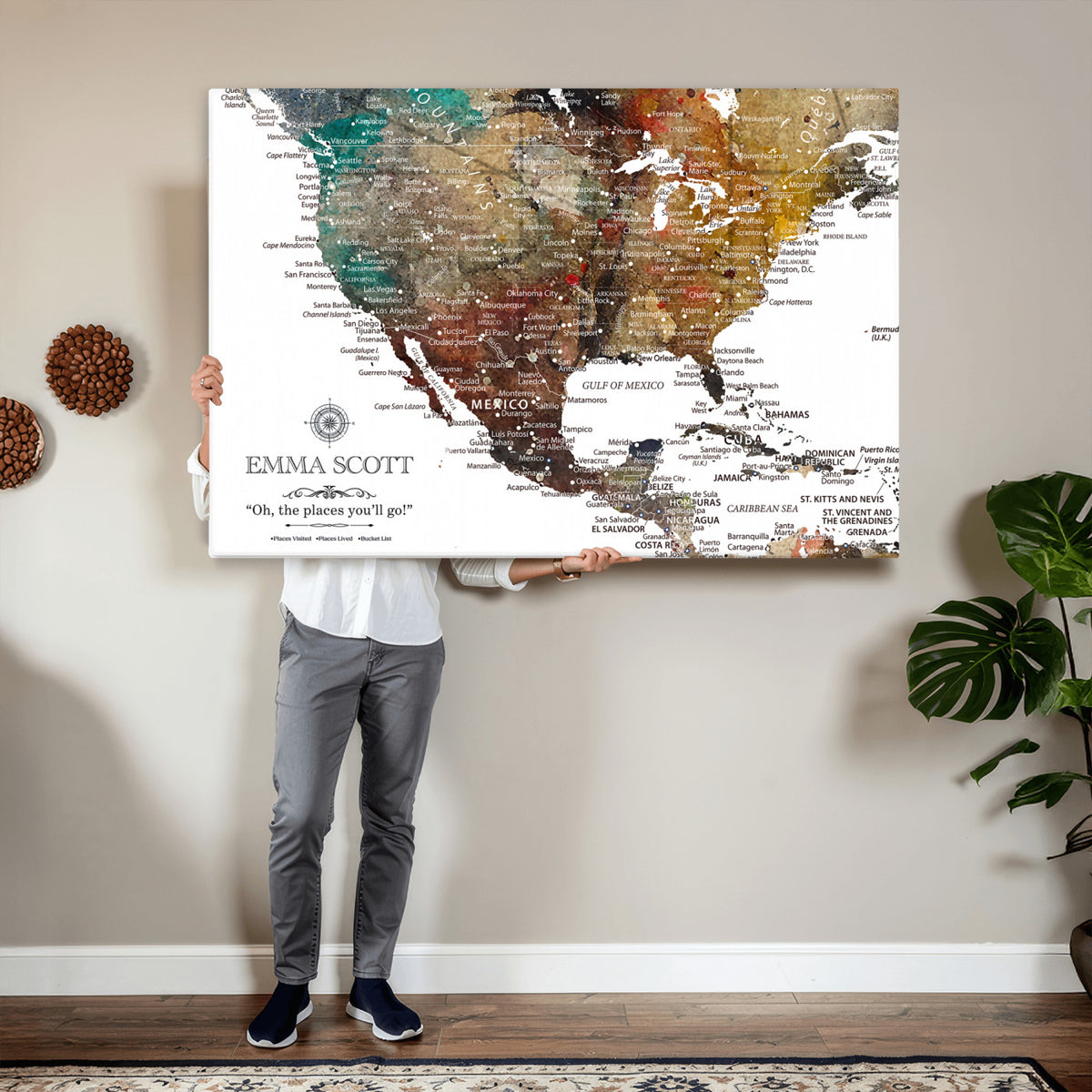 53374031-MGV-CV-36X24 - Custom USA Push Pin Travel Map Canvas Wall Art - Personalized Couples Gift Flat Digital Print