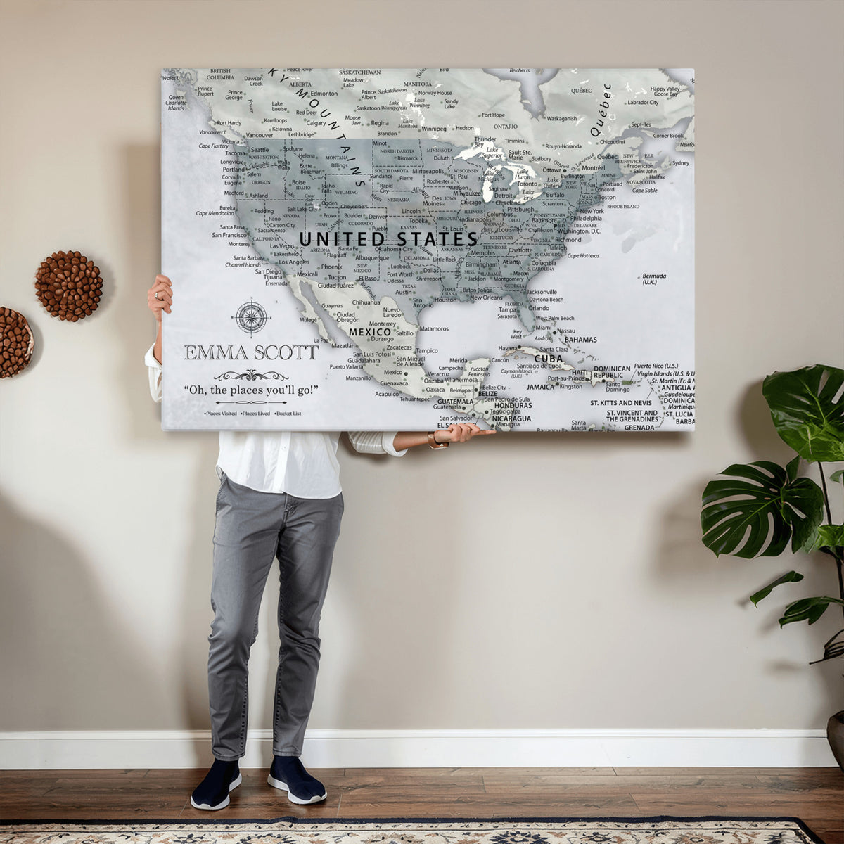 90686209D-MGV-CV-36X24 - Custom USA Push Pin Travel Map Canvas Wall Art - Personalized Couples Gift Flat Digital Print