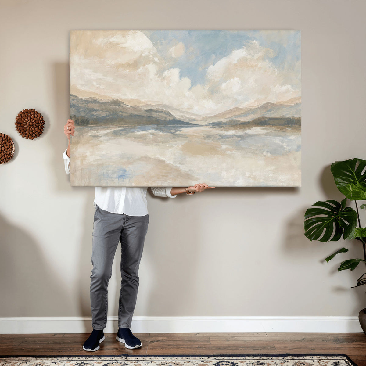 12998065-MGV-CV-36X24 - Serene Mountain and Lake Landscape Canvas Wall Art