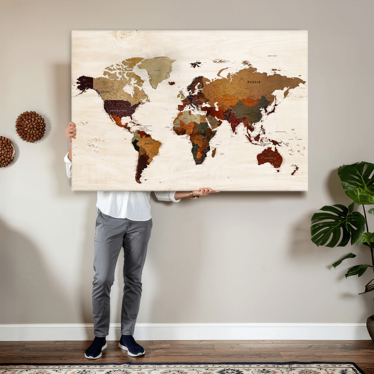 35728547D-MGV-CV-36X24 - Custom Push Pin World Map Wall Art Canvas Print – Personalized Travel Tracker with Pins Framed Large for Home and Office Decor