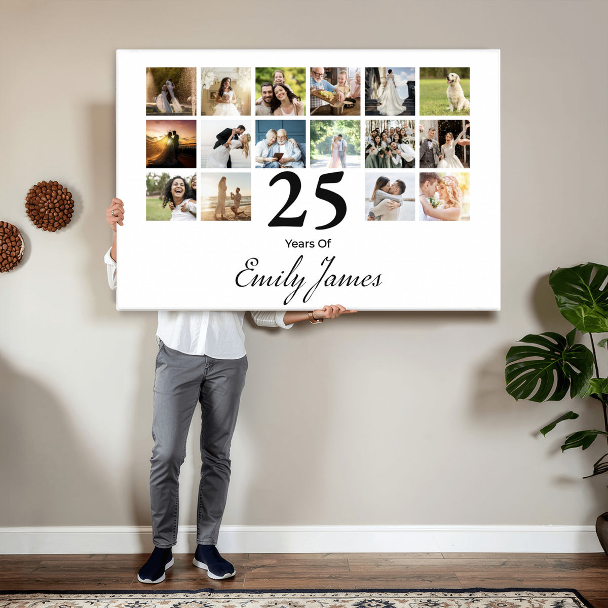 CSTM914ANID-MGV-CV-36X24 - Photo Grid with Number Canvas Print – Personalized Birthday or Anniversary Photo Collage