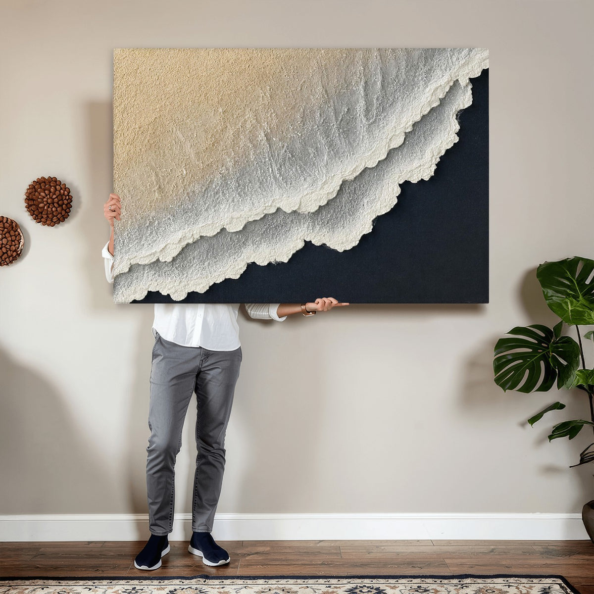 32969959-MGV-CV-24X16 - Abstract Ocean Wave Canvas Wall Art, Coastal Beach Wall Decor for Living Room