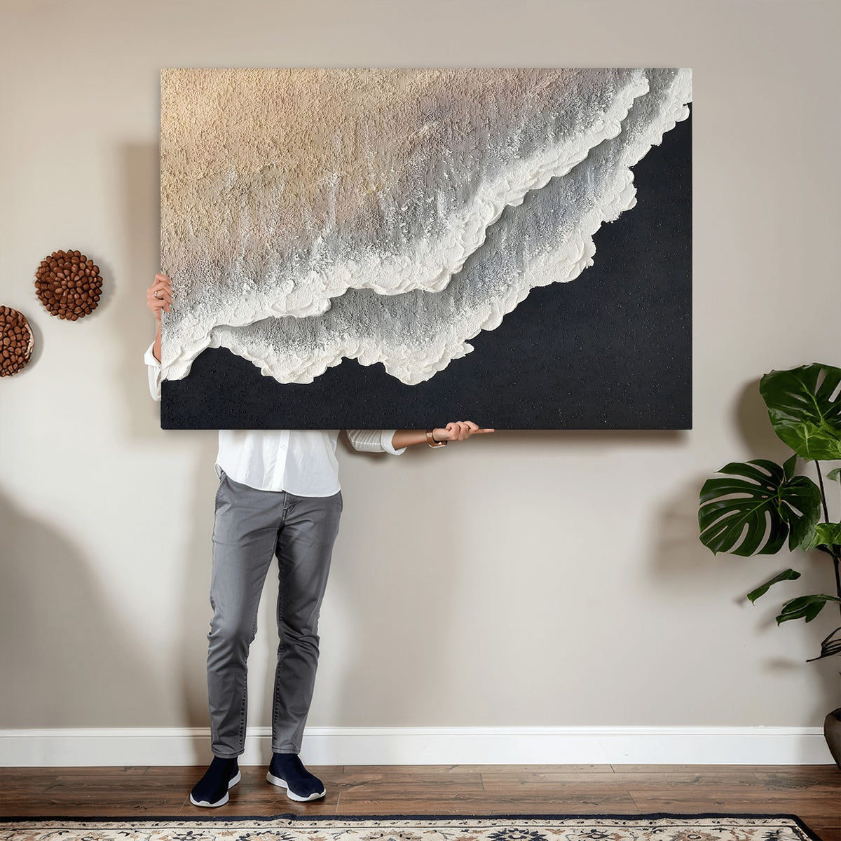 42307004-MGV-CV-24X16 - Ocean Wave and Sand Coastal Wall Art, Modern Beach Decor for Living Room