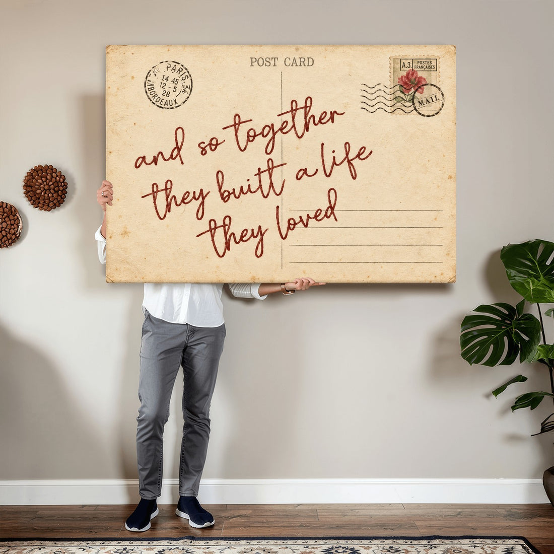 Personalized Vintage Postcard Canvas, Custom Love Note Wall Art
