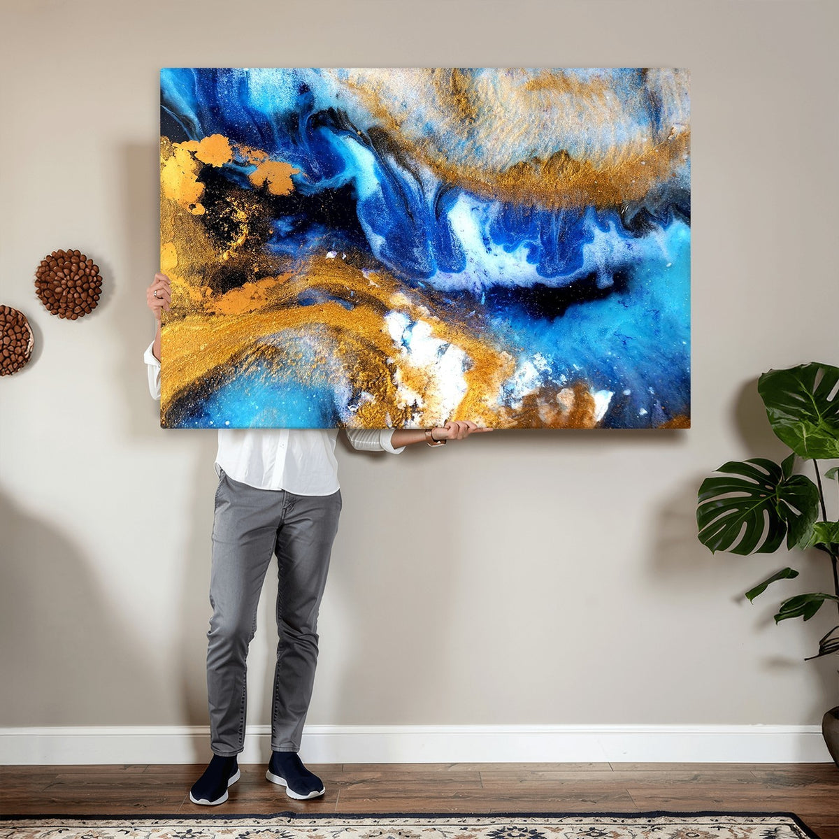 42100-_Poster-30x20 - Large Abstract Wall Art Print | Gold and Blue Abstract Canvas Wall Art