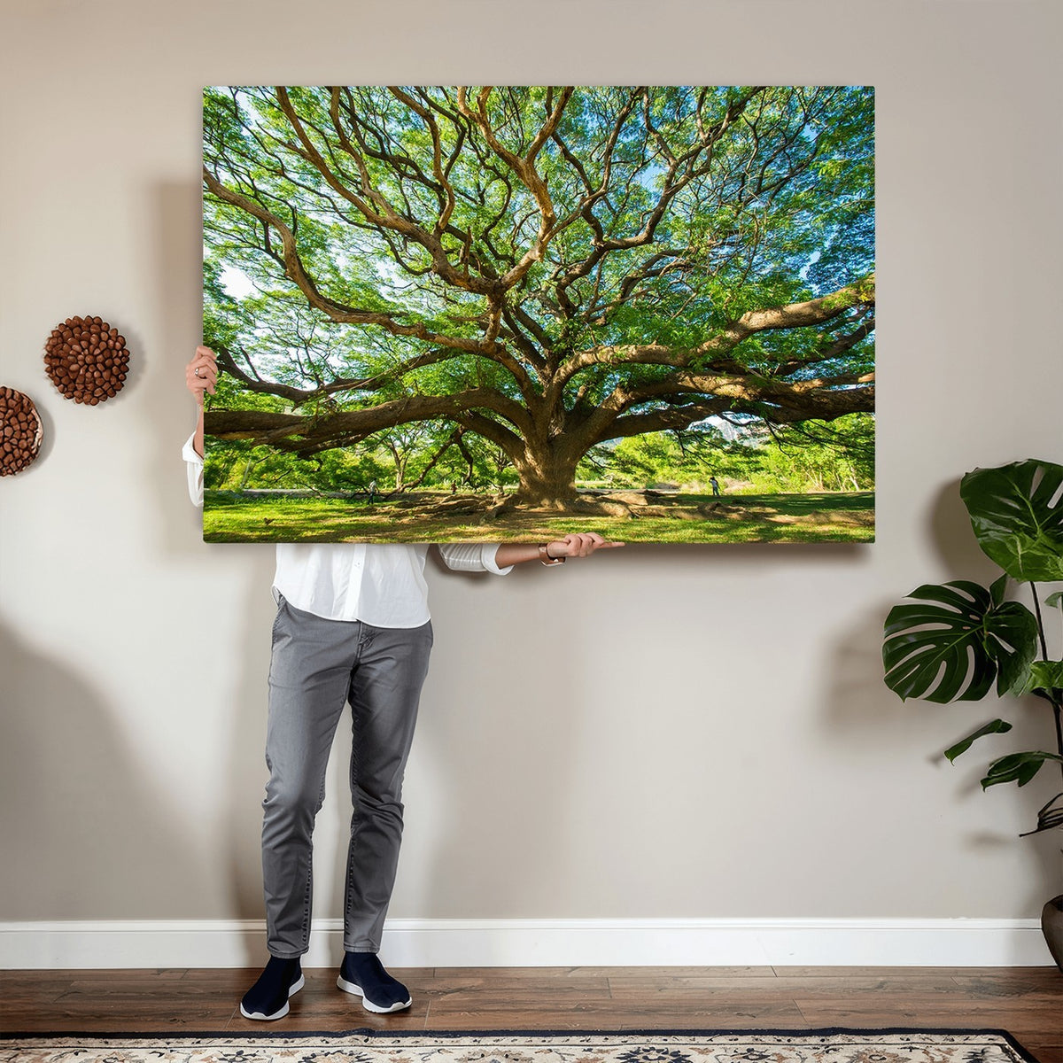 70569-MGV-CV-24X16 - Majestic Oak Tree Wall Art | Serene Nature Canvas Print with Spreading Branches
