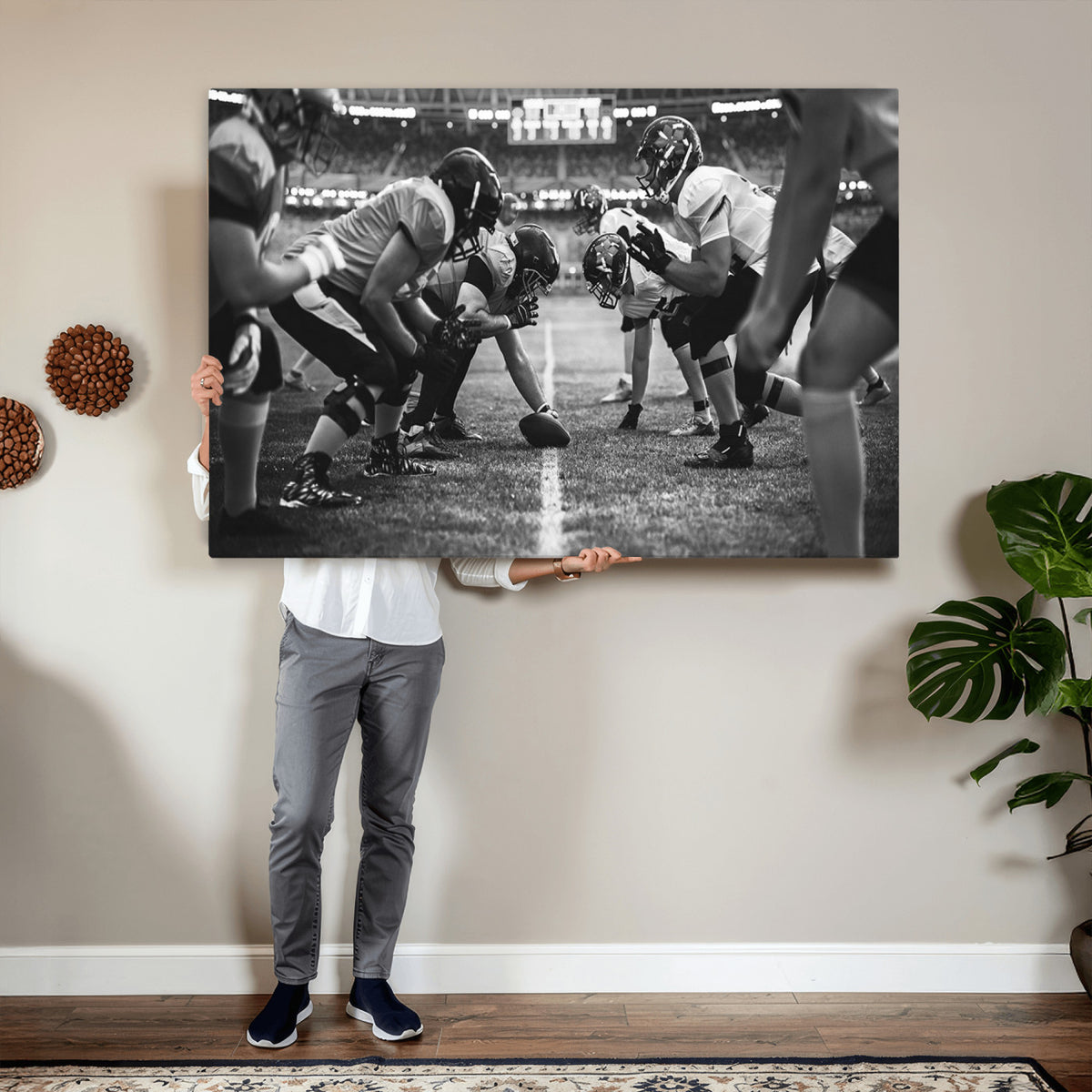 13273-MGV-CV-36X24 - American Football Wall Art Canvas Print Framed Stadium Sport