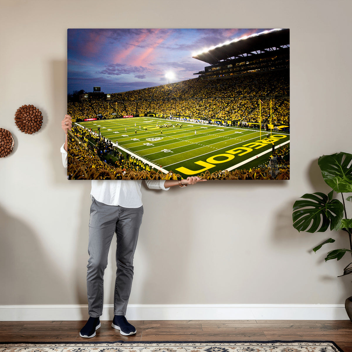 72017-MGV-CV-36X24 - University of Oregon Ducks Football Team Print, Eugene, Framed and Ready to Hang