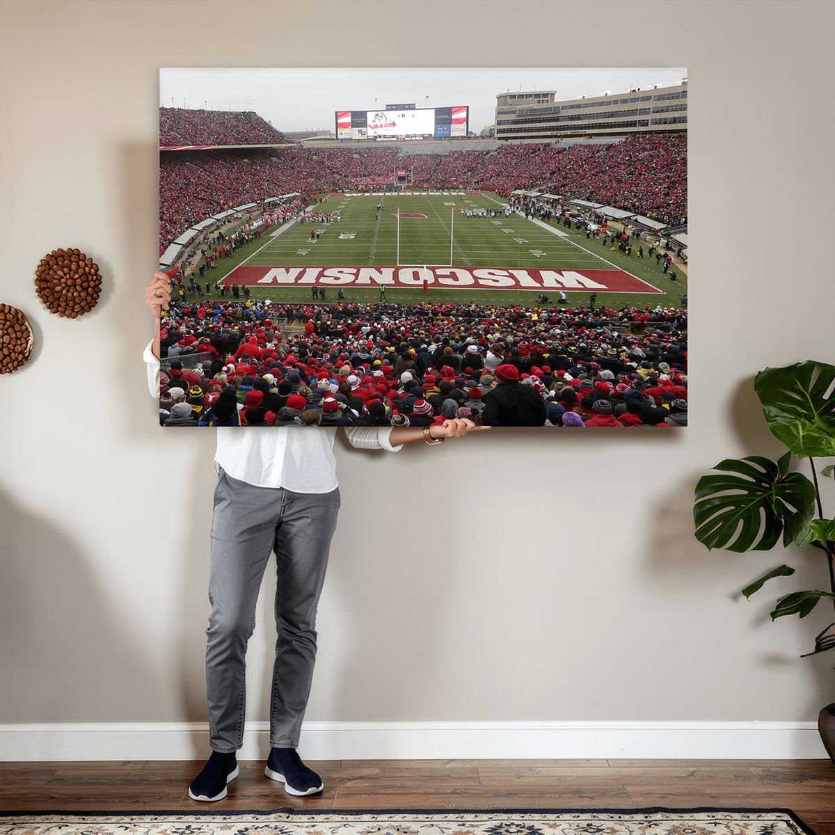 23461-MGV-CV-36X24 - Wisconsin Badgers Team Print Canvas, Madison Camp Randall Stadium Wall Art